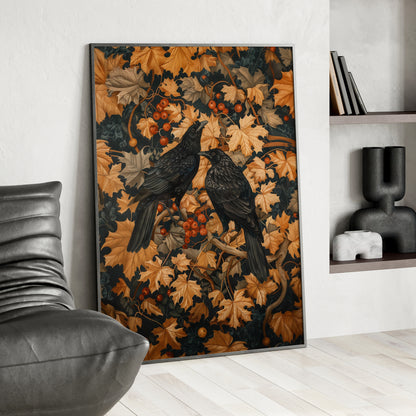 Framed Paper Print - Autumn Rooks in Golden Leaves