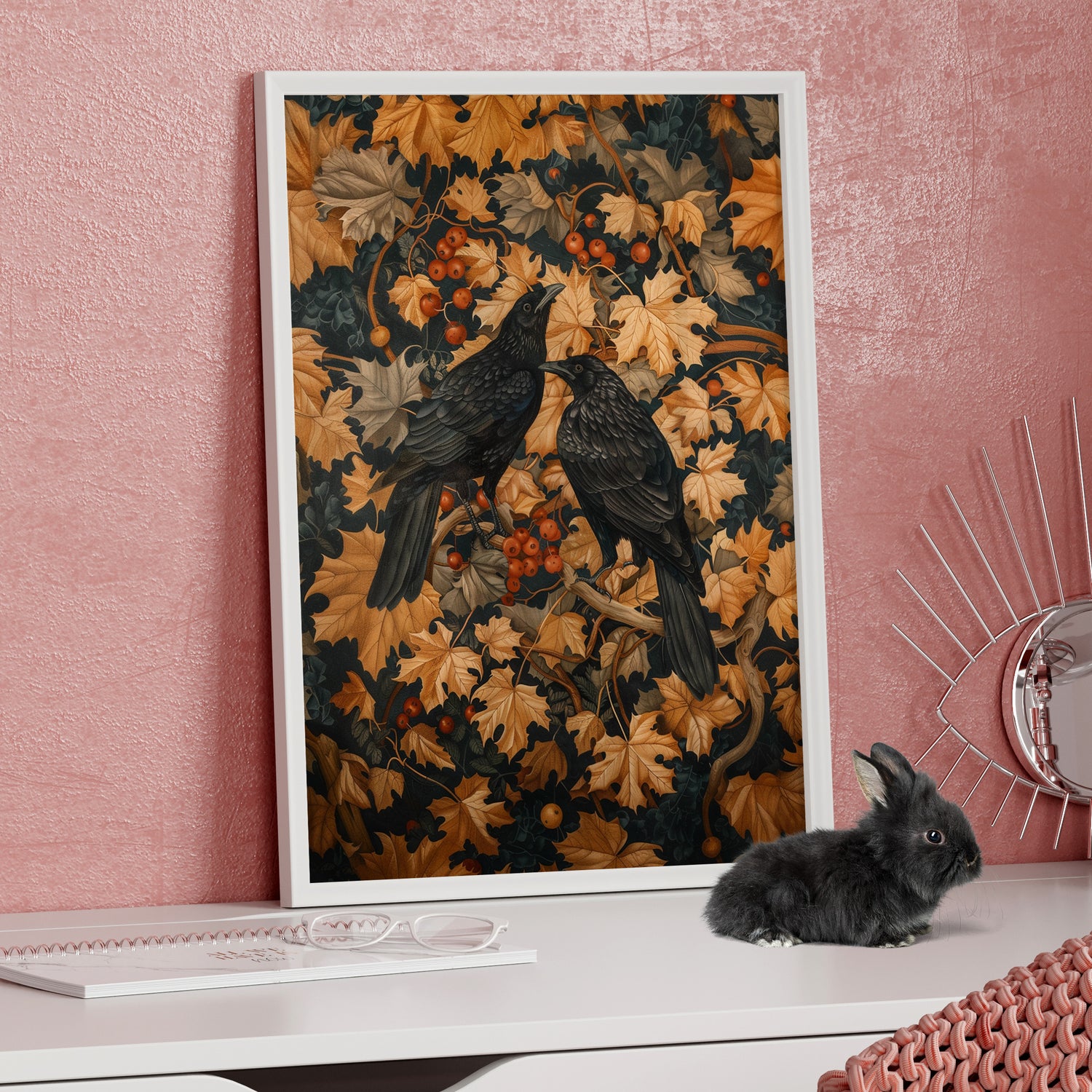 Framed Paper Print - Autumn Rooks in Golden Leaves