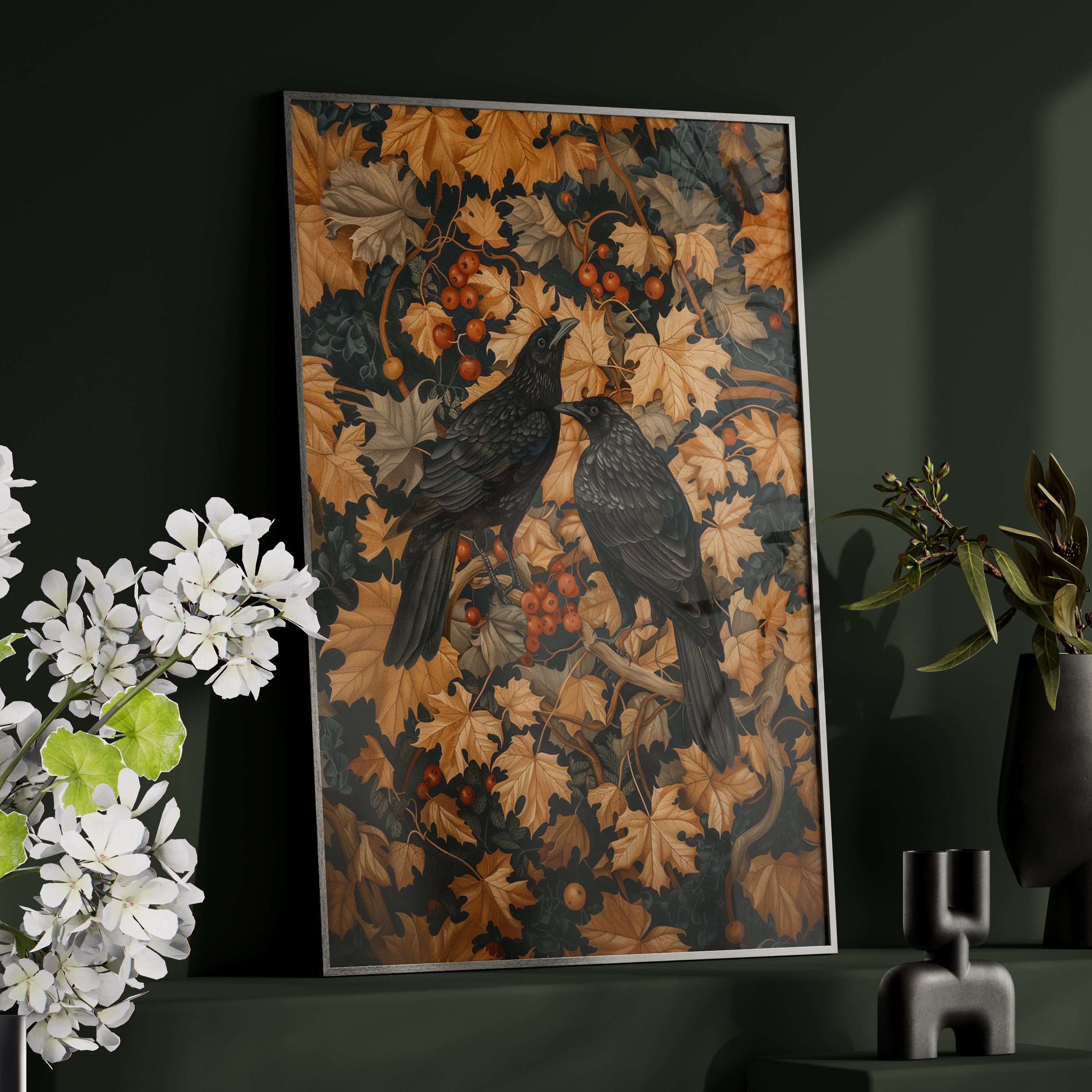 Framed Paper Print - Autumn Rooks in Golden Leaves