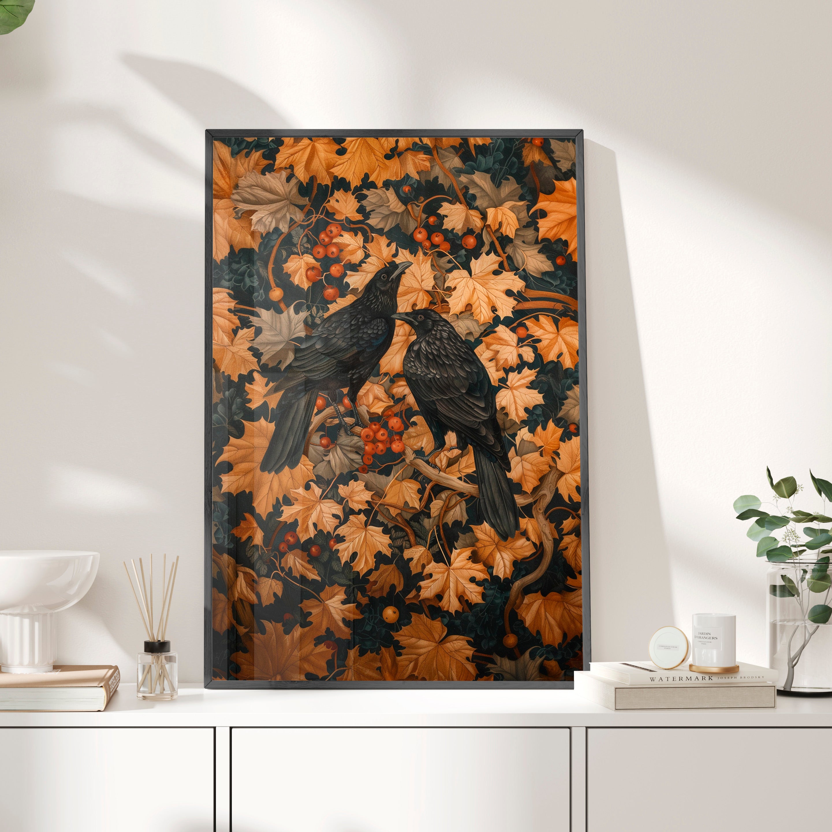 Framed Paper Print - Autumn Rooks in Golden Leaves