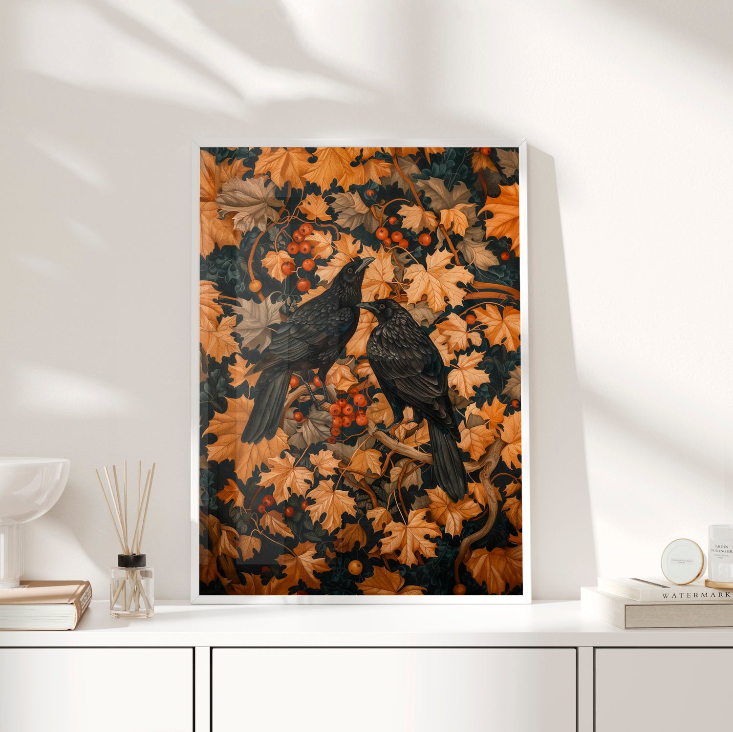 Framed Paper Print - Autumn Rooks in Golden Leaves