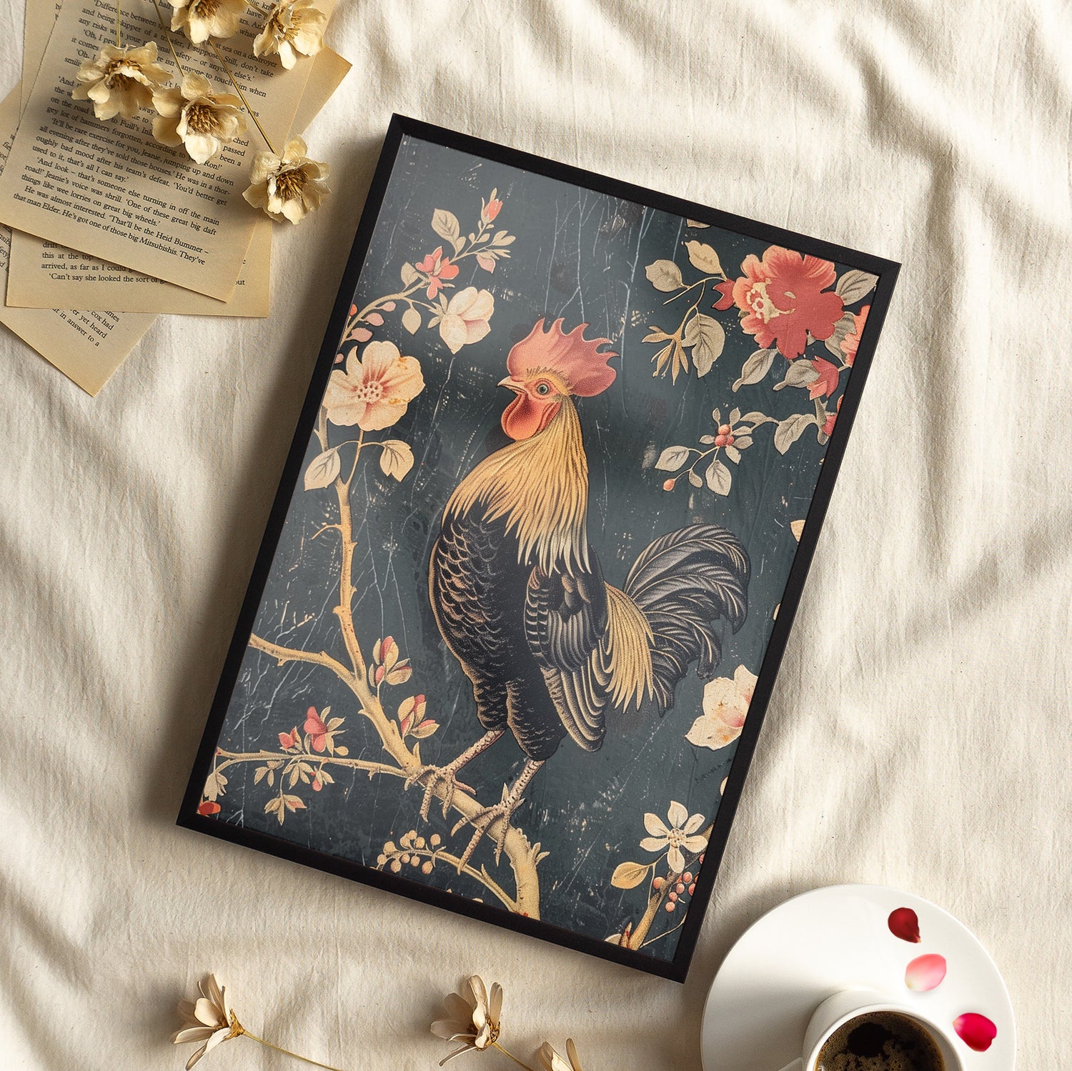 Framed Paper Print - Blooming Rooster Glory