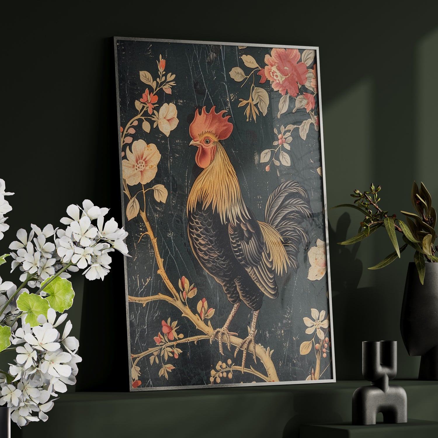 Framed Paper Print - Blooming Rooster Glory