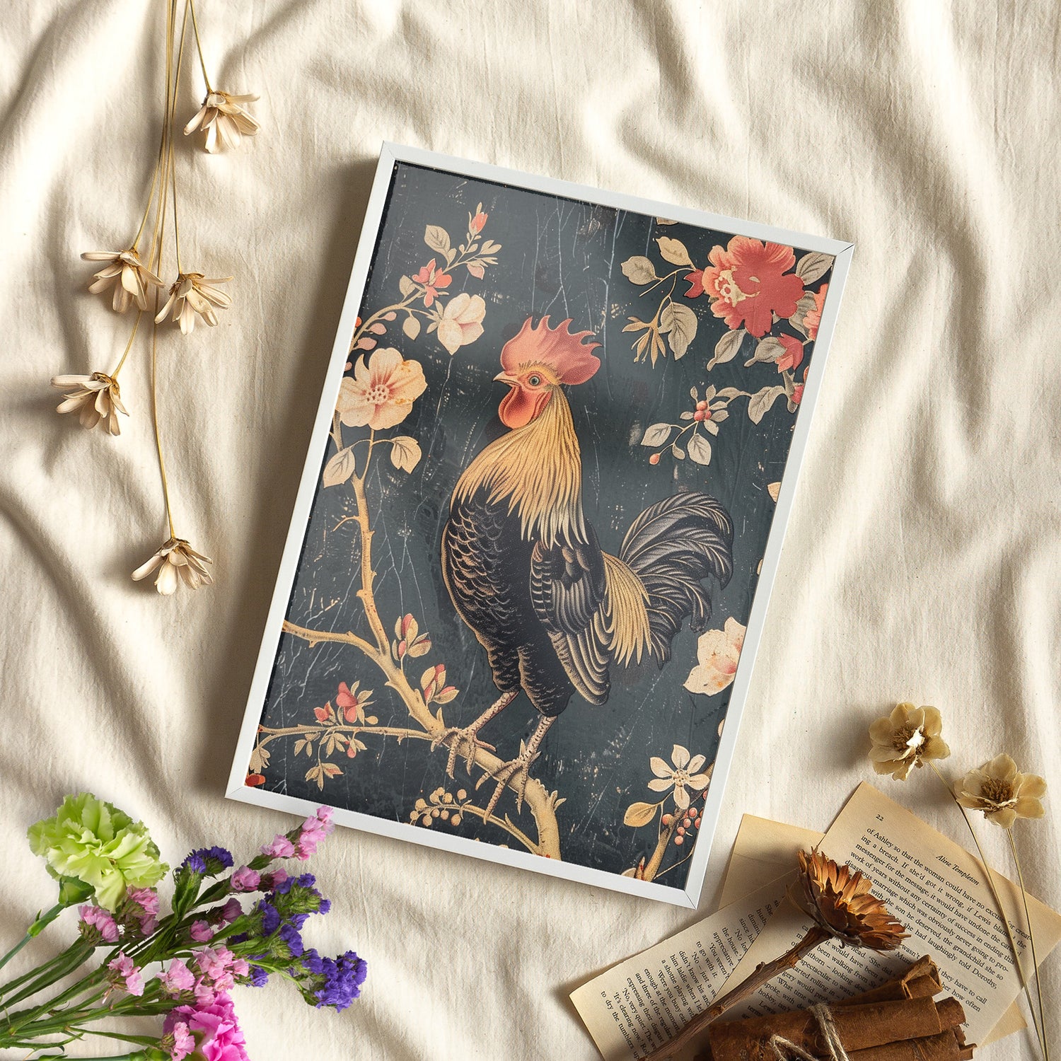 Framed Paper Print - Blooming Rooster Glory