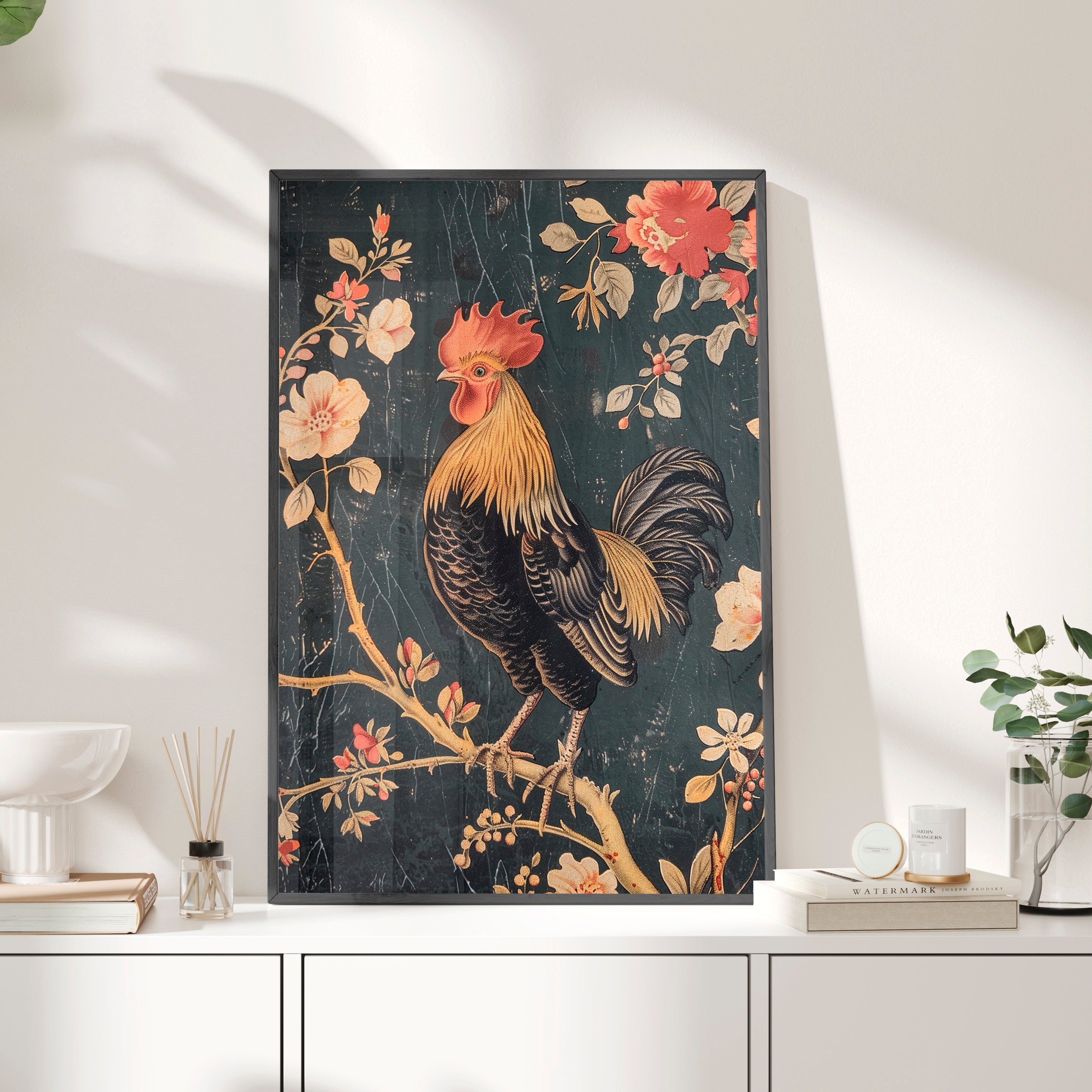 Framed Paper Print - Blooming Rooster Glory