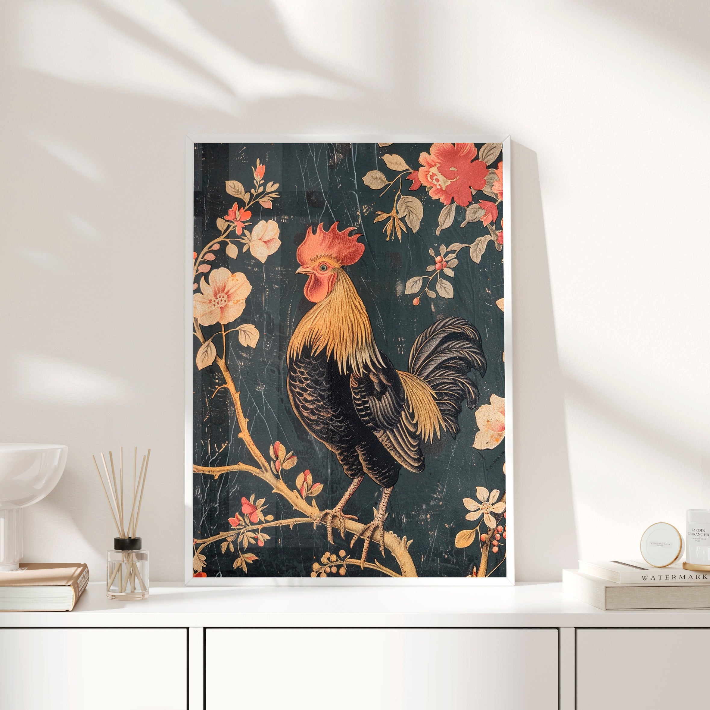 Framed Paper Print - Blooming Rooster Glory