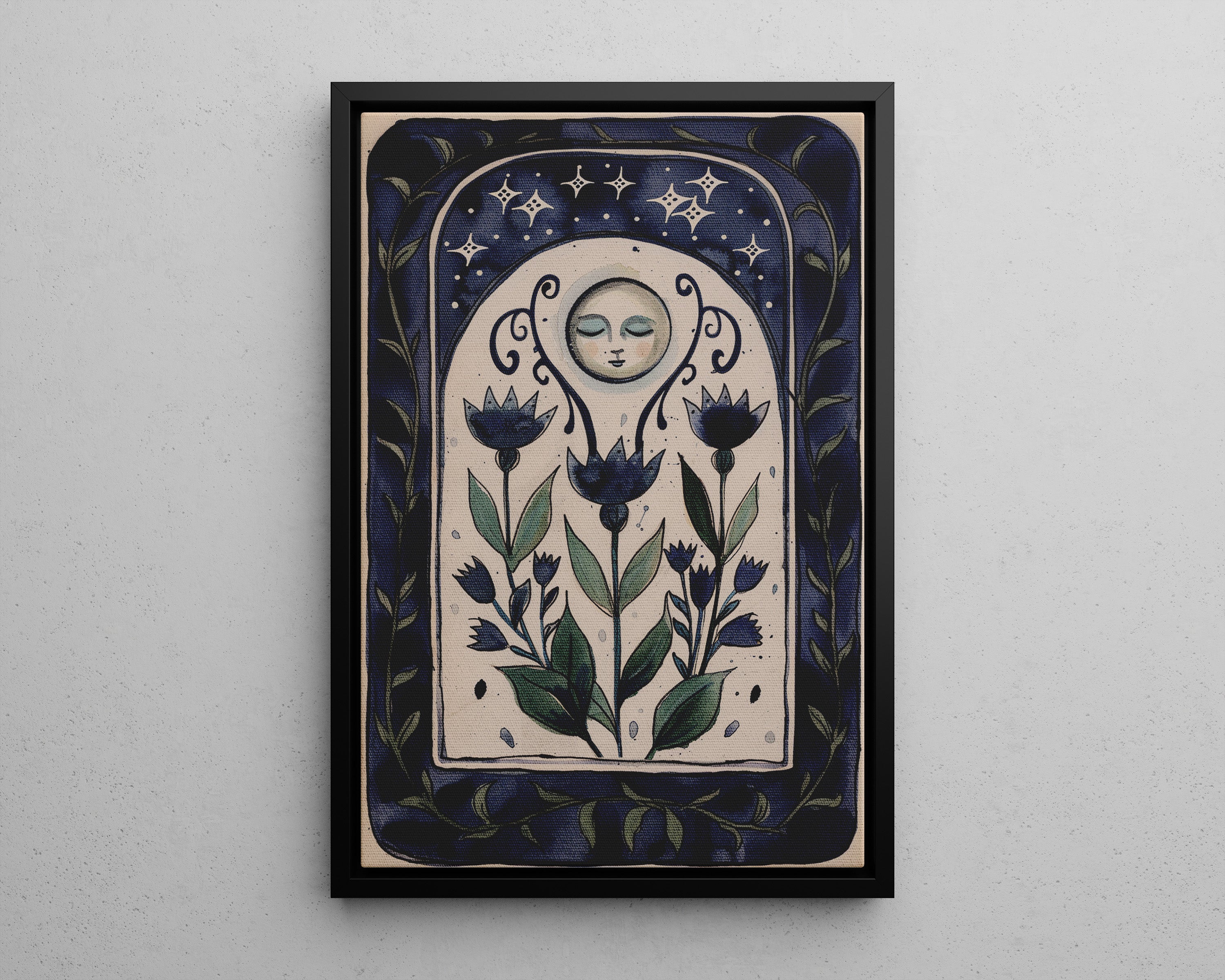 Framed Canvas - Moonlit Folk Bloom Dream