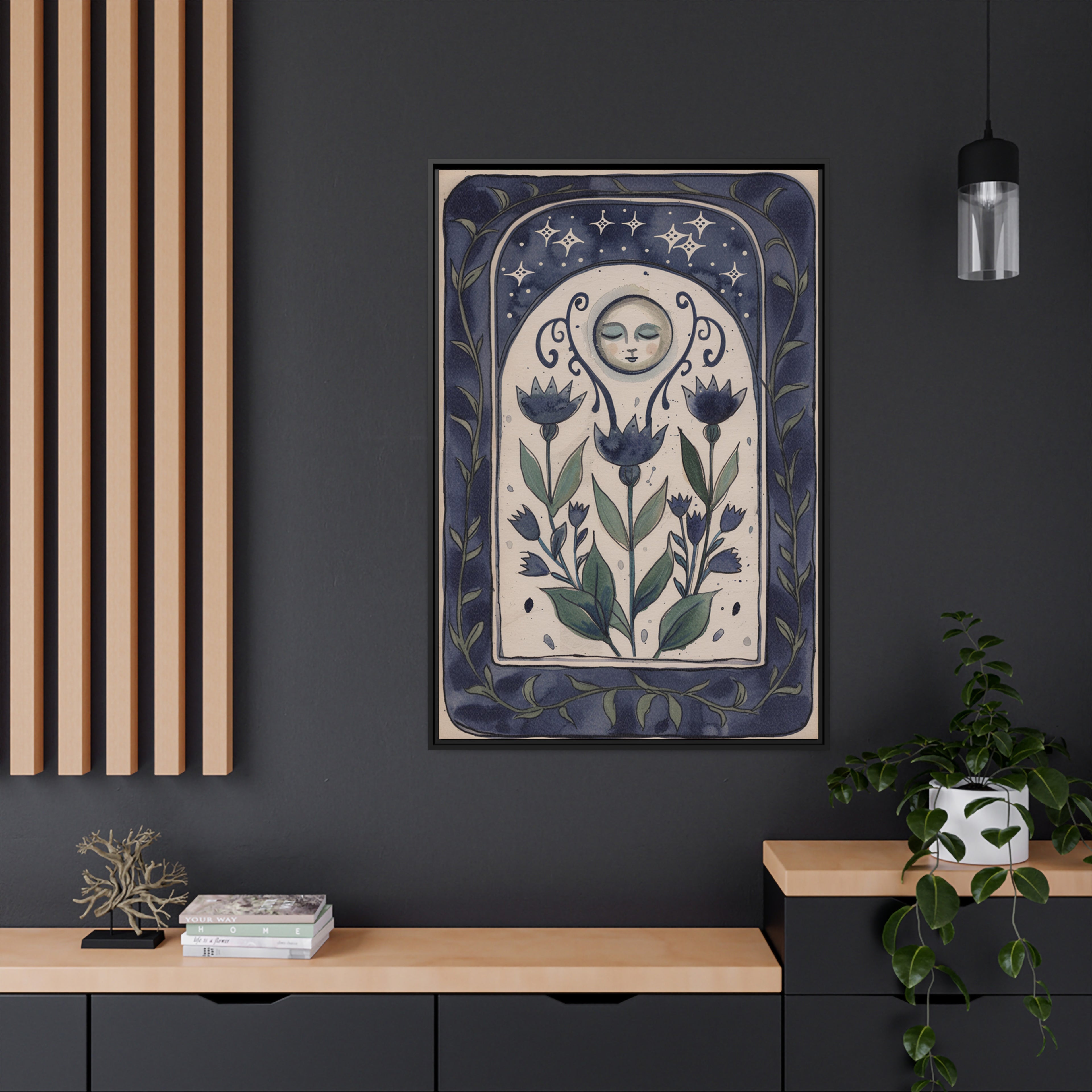 Framed Canvas - Moonlit Folk Bloom Dream