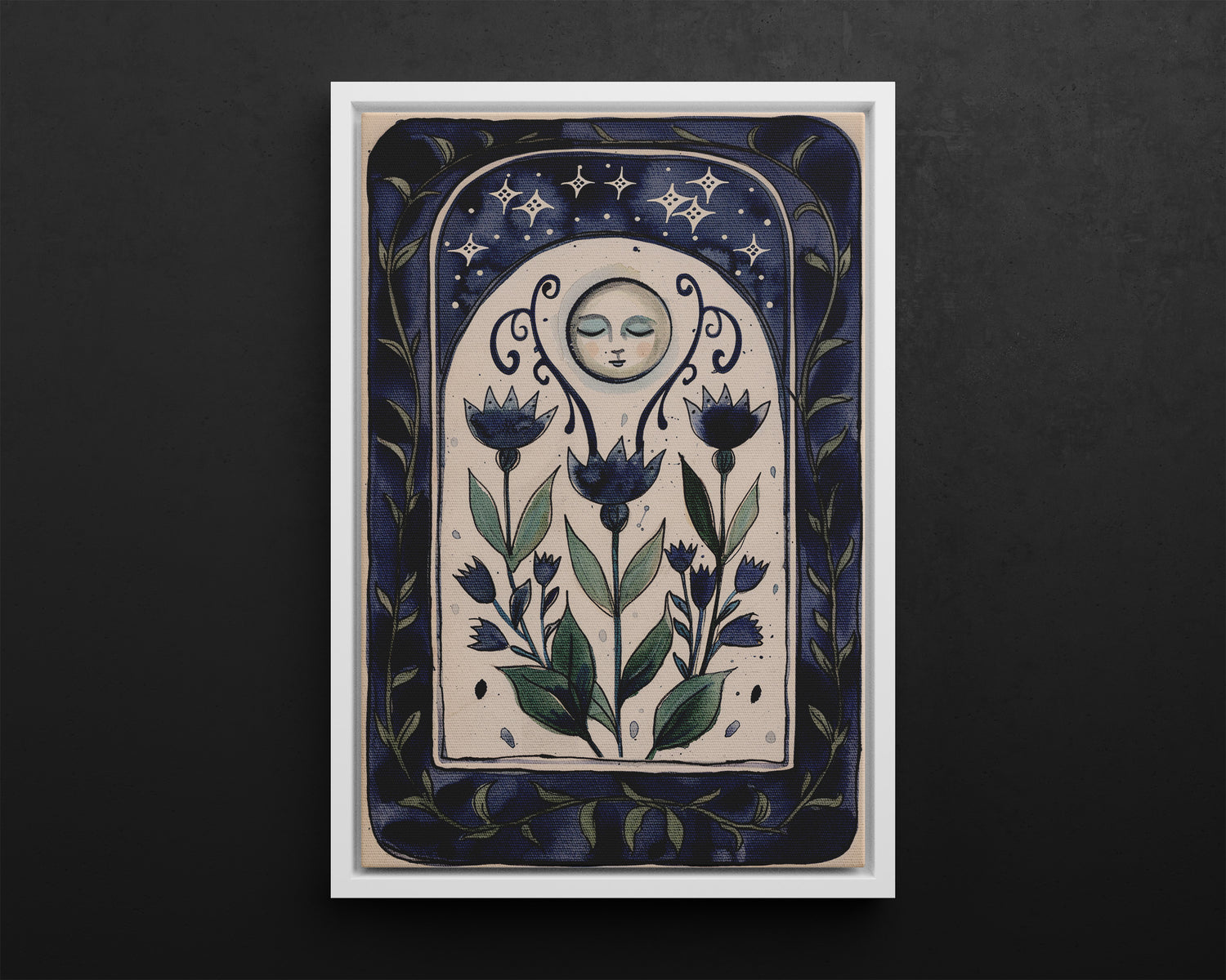 Framed Canvas - Moonlit Folk Bloom Dream