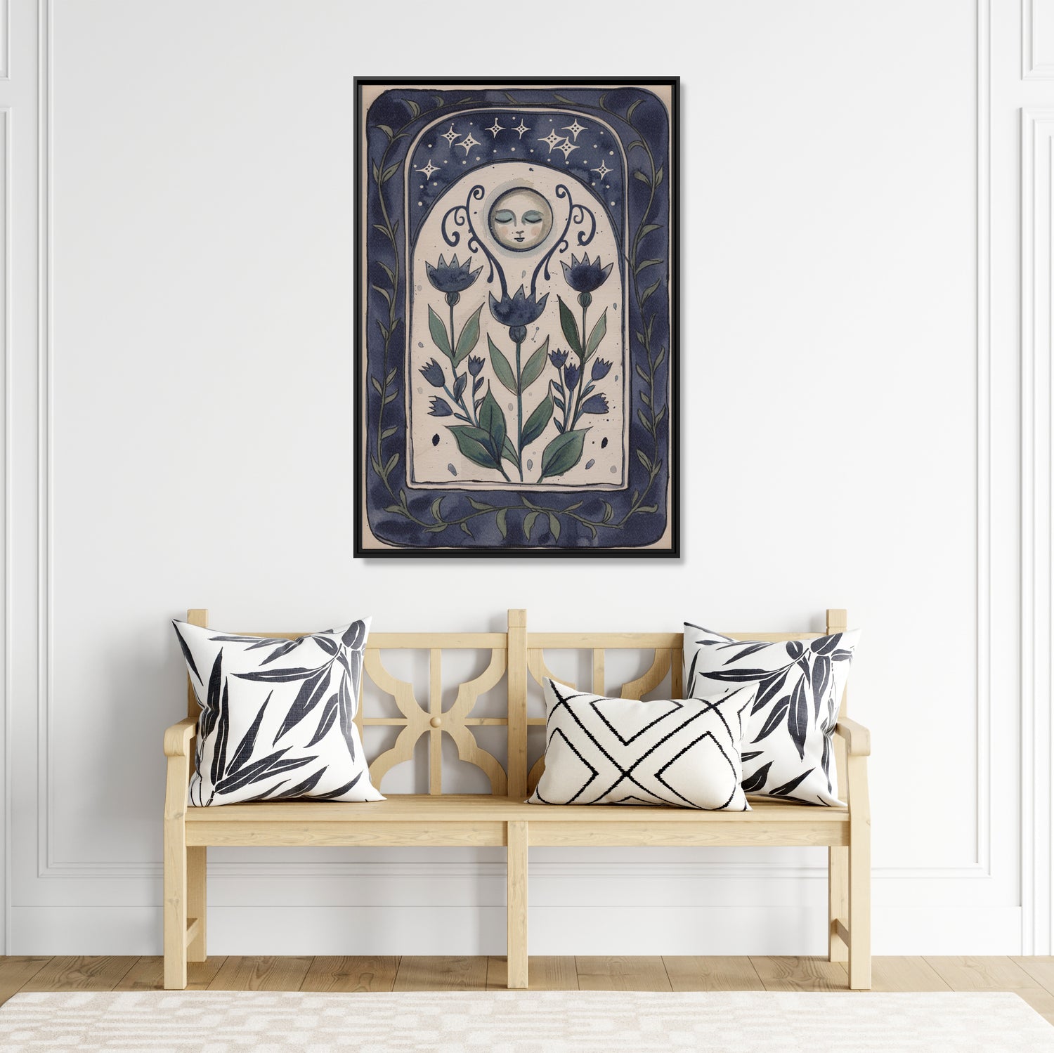 Framed Canvas - Moonlit Folk Bloom Dream