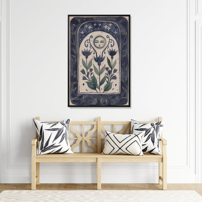 Framed Canvas - Moonlit Folk Bloom Dream