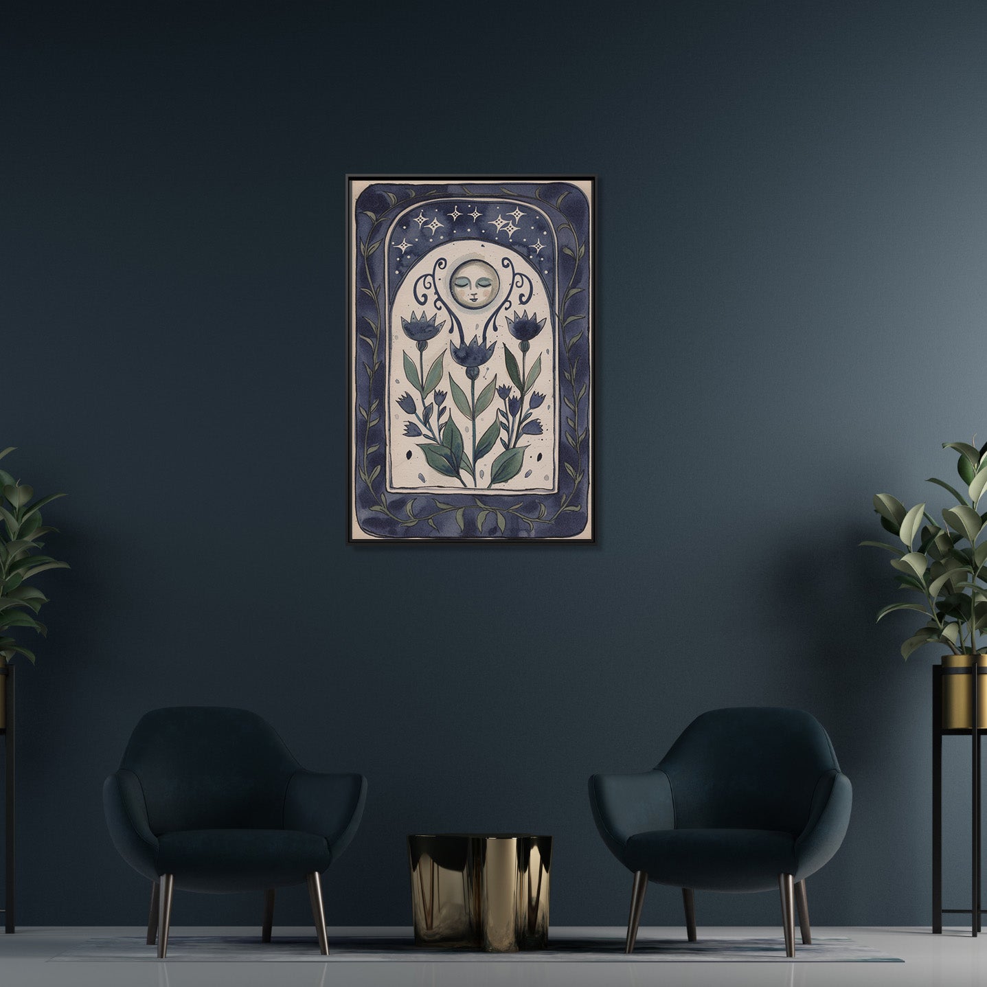 Framed Canvas - Moonlit Folk Bloom Dream