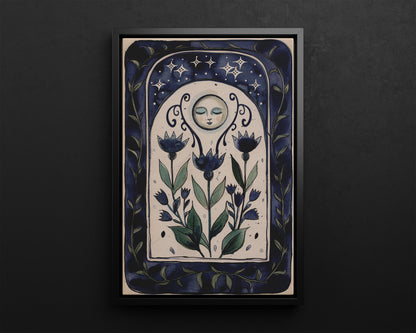 Framed Canvas - Moonlit Folk Bloom Dream