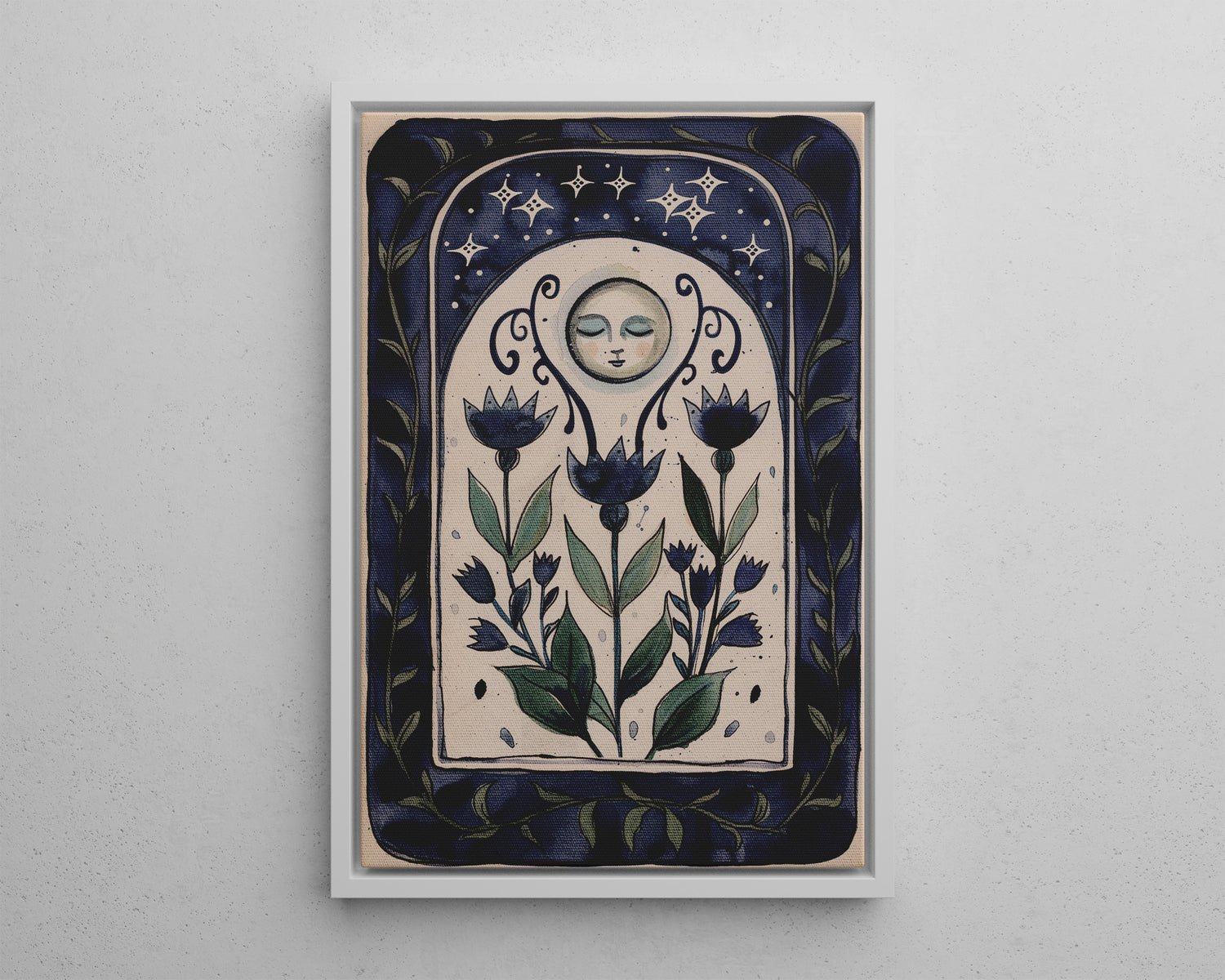 Framed Canvas - Moonlit Folk Bloom Dream