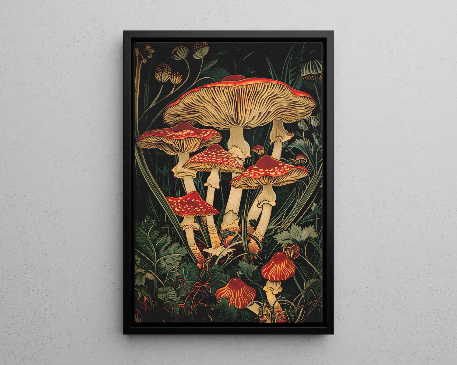 Framed Canvas - Woodland Mushrooms Revival