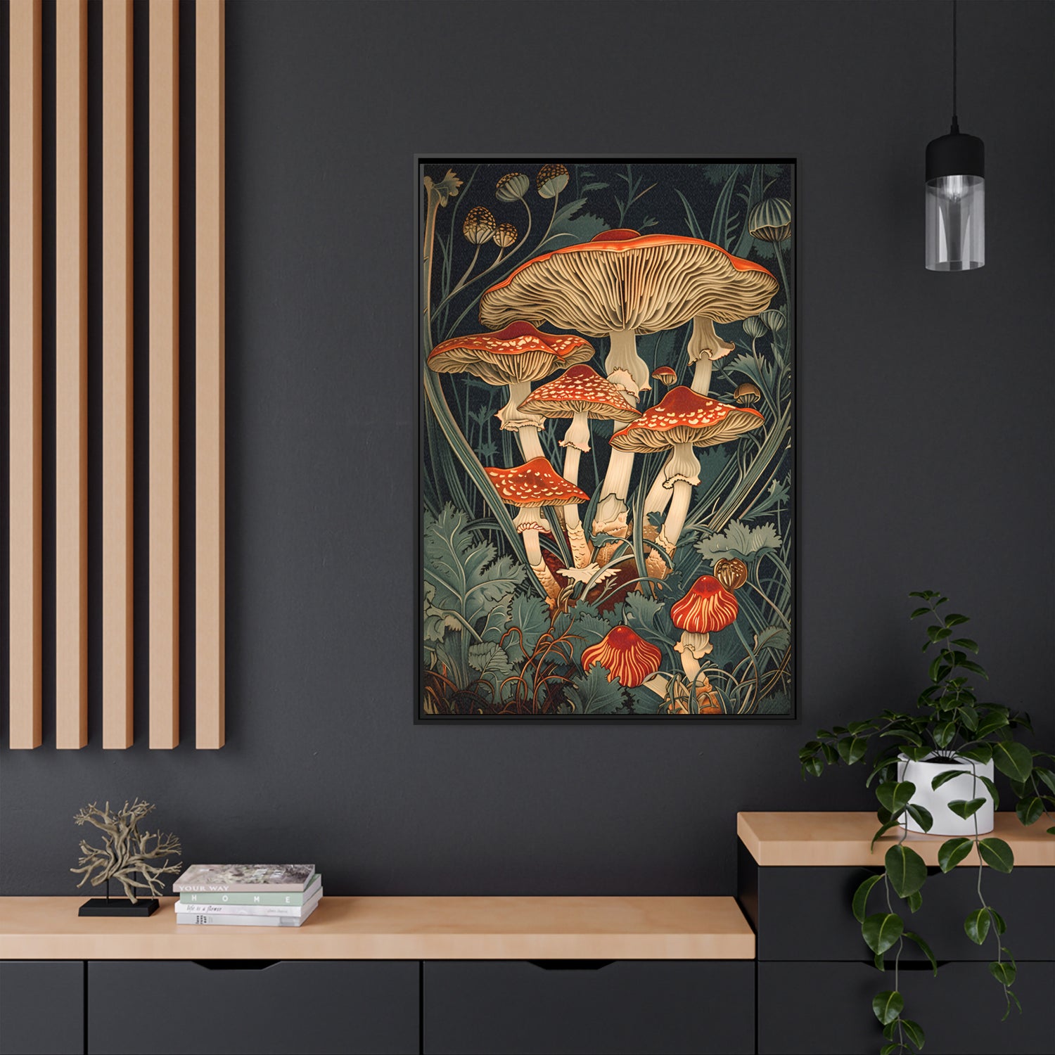 Framed Canvas - Woodland Mushrooms Revival