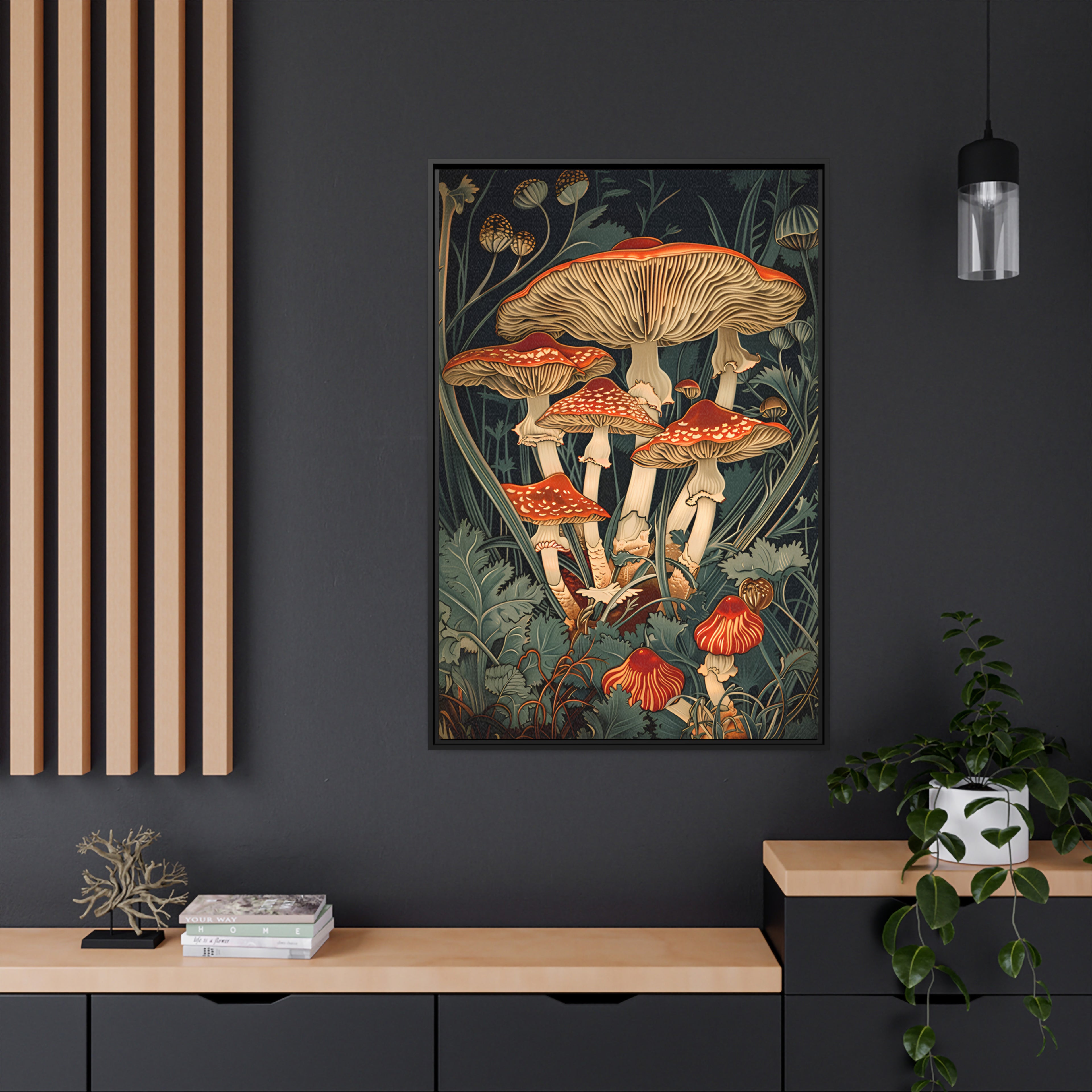 Framed Canvas - Woodland Mushrooms Revival