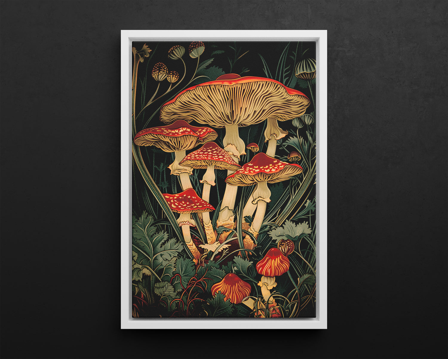 Framed Canvas - Woodland Mushrooms Revival