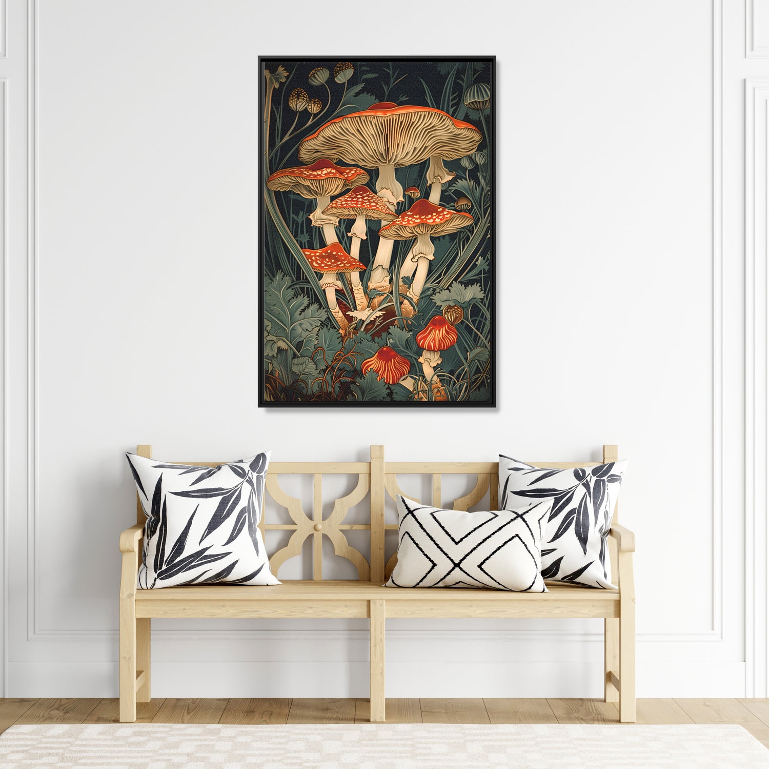 Framed Canvas - Woodland Mushrooms Revival