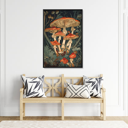 Framed Canvas - Woodland Mushrooms Revival