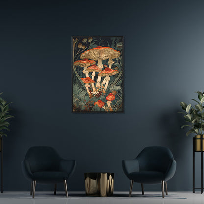 Framed Canvas - Woodland Mushrooms Revival