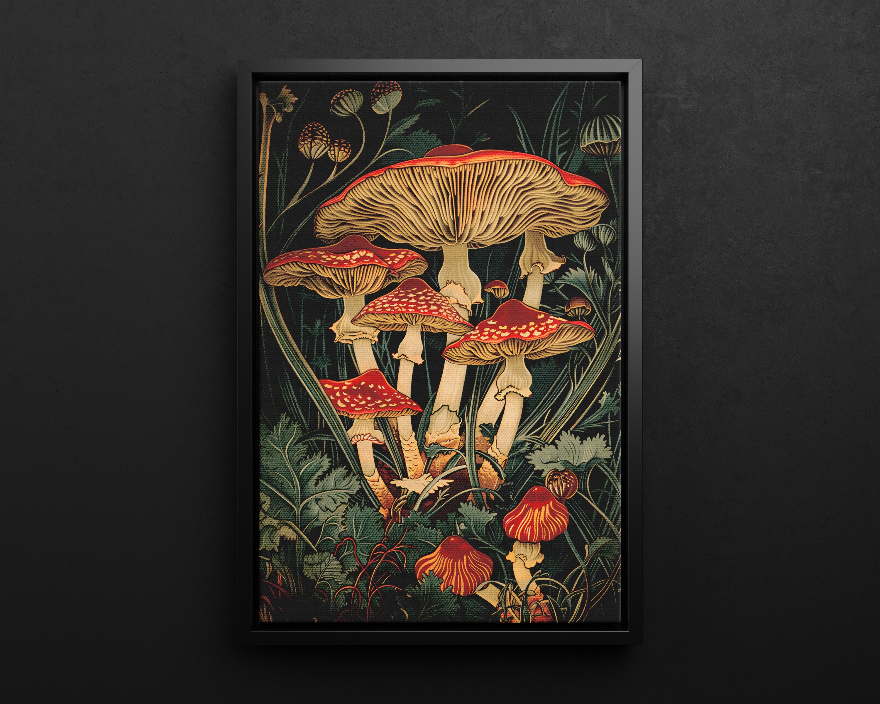 Framed Canvas - Woodland Mushrooms Revival