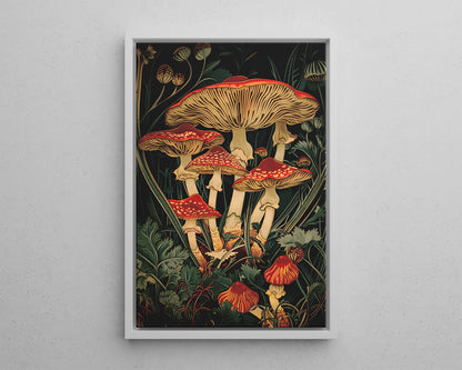 Framed Canvas - Woodland Mushrooms Revival