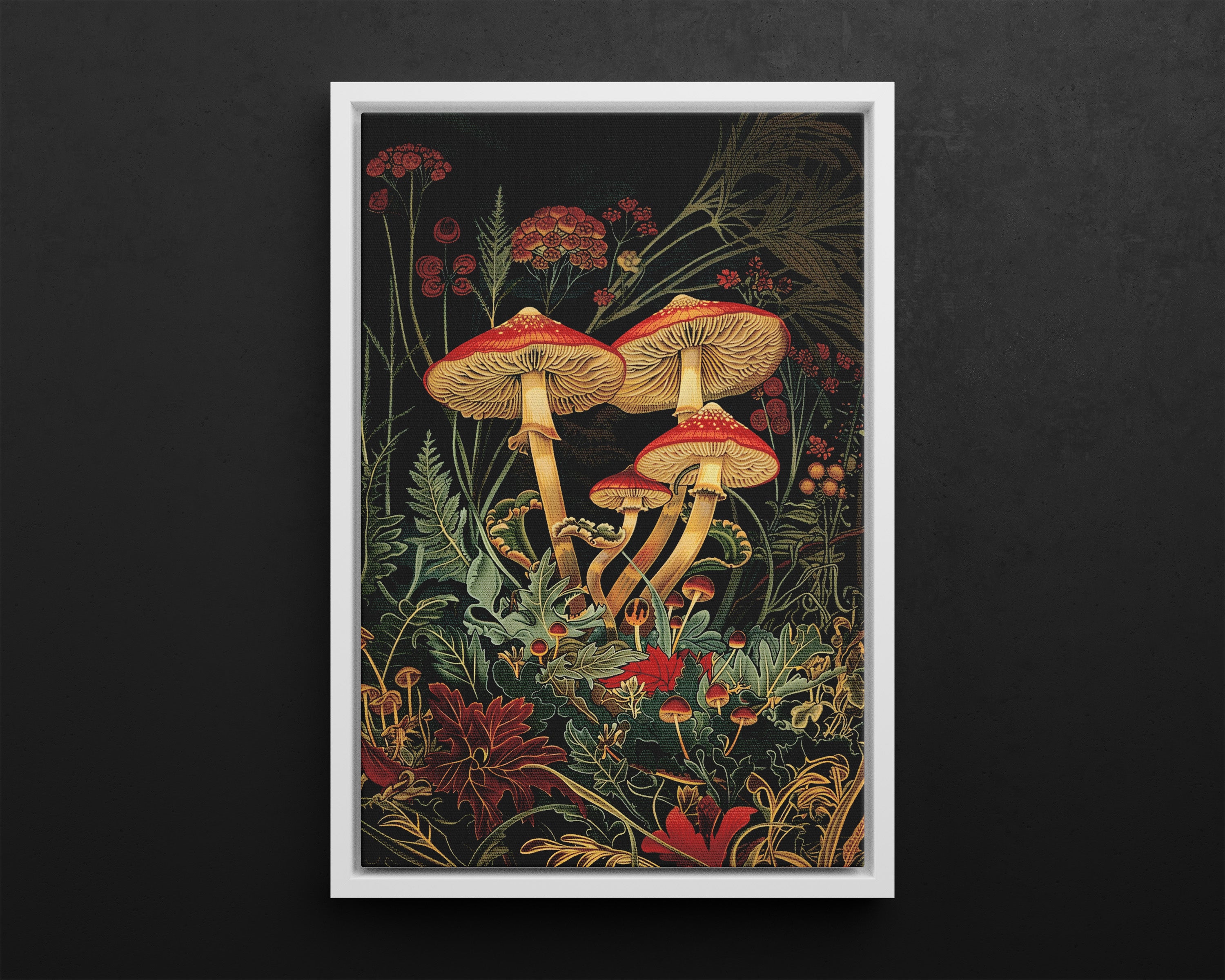 Framed Canvas - Elegant Mushroom Reverie