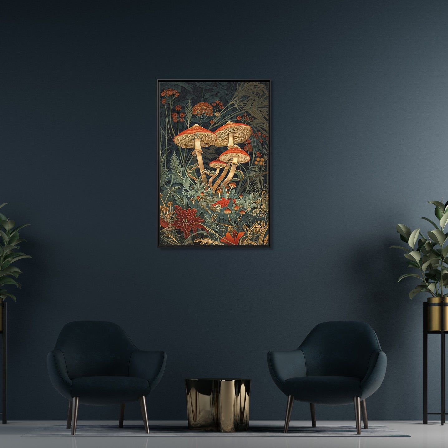 Framed Canvas - Elegant Mushroom Reverie