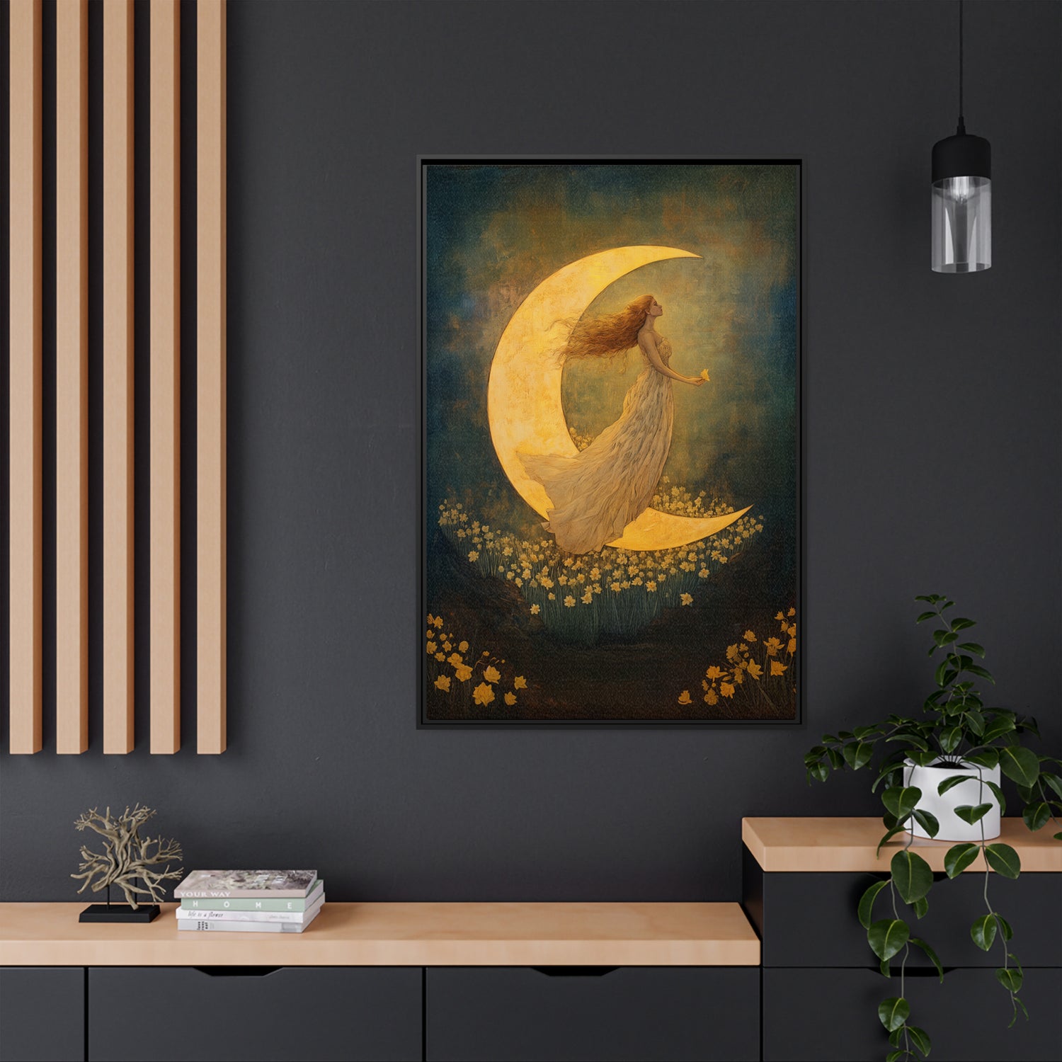 Framed Canvas - Moonlit Dreamer with Daffodils