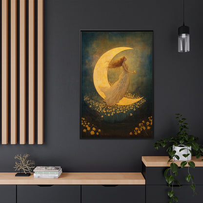 Framed Canvas - Moonlit Dreamer with Daffodils