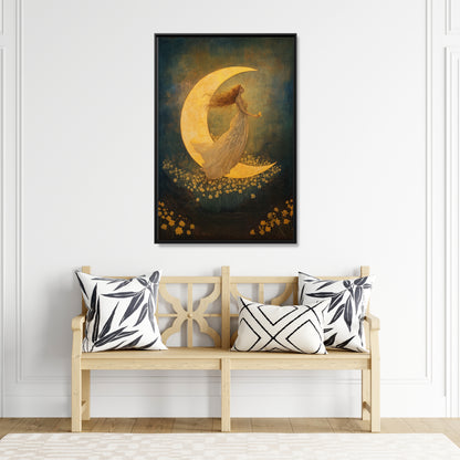 Framed Canvas - Moonlit Dreamer with Daffodils