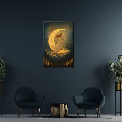 Framed Canvas - Moonlit Dreamer with Daffodils