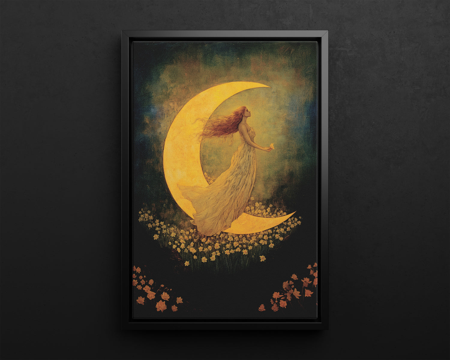 Framed Canvas - Moonlit Dreamer with Daffodils