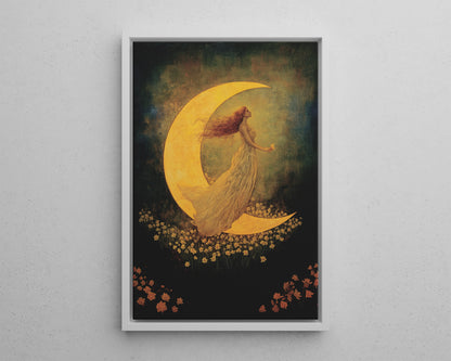 Framed Canvas - Moonlit Dreamer with Daffodils