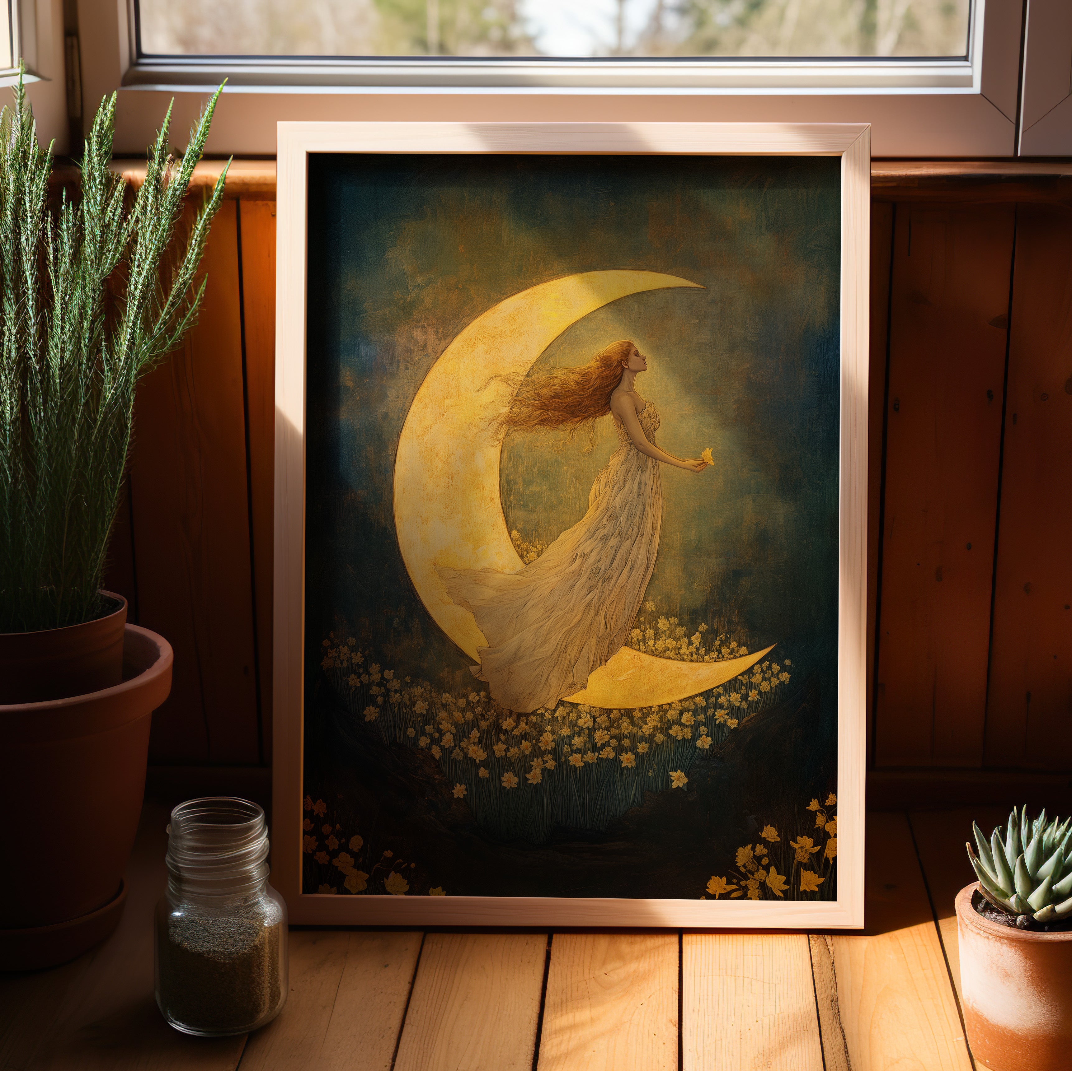 Moonlit Dreamer with Daffodils