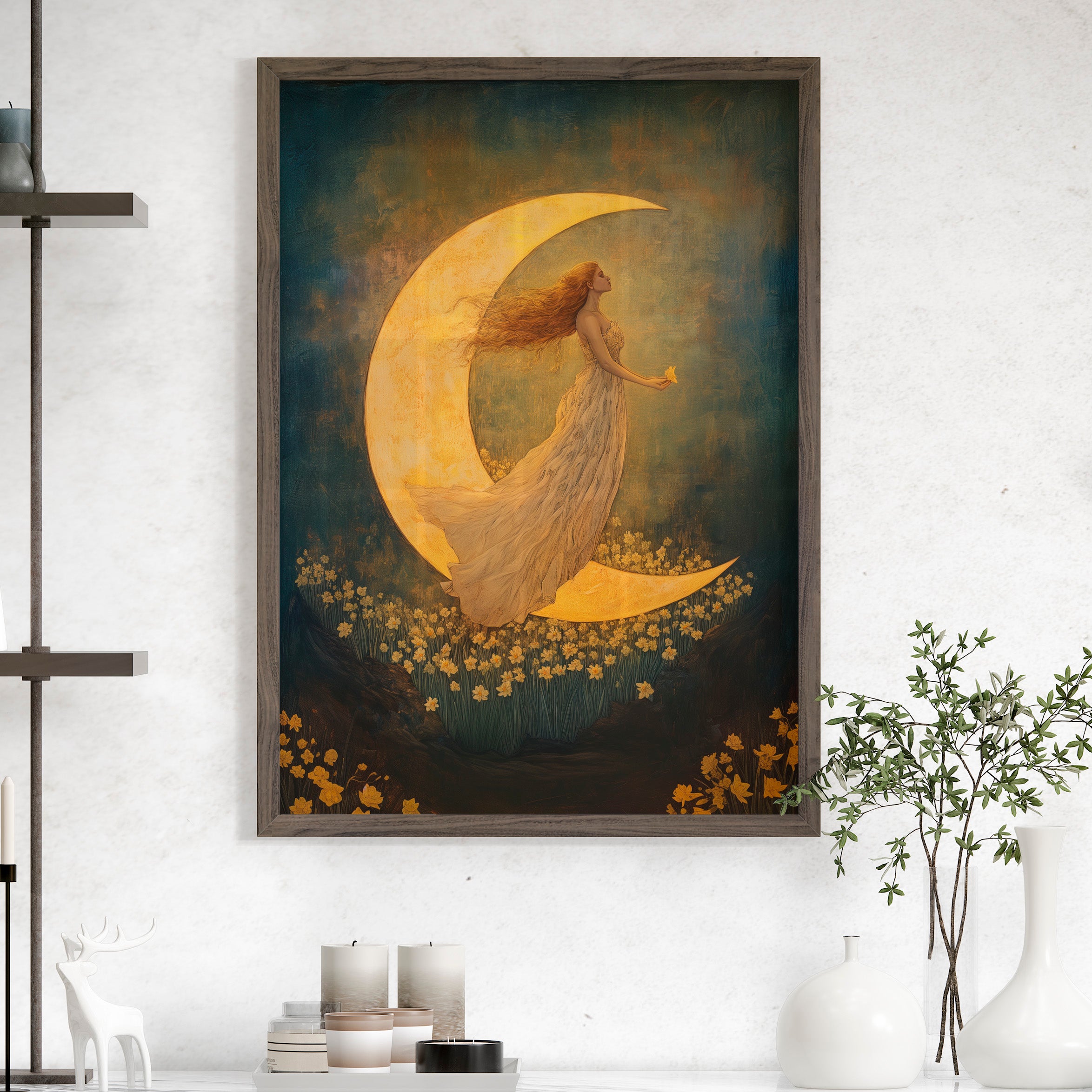 Moonlit Dreamer with Daffodils