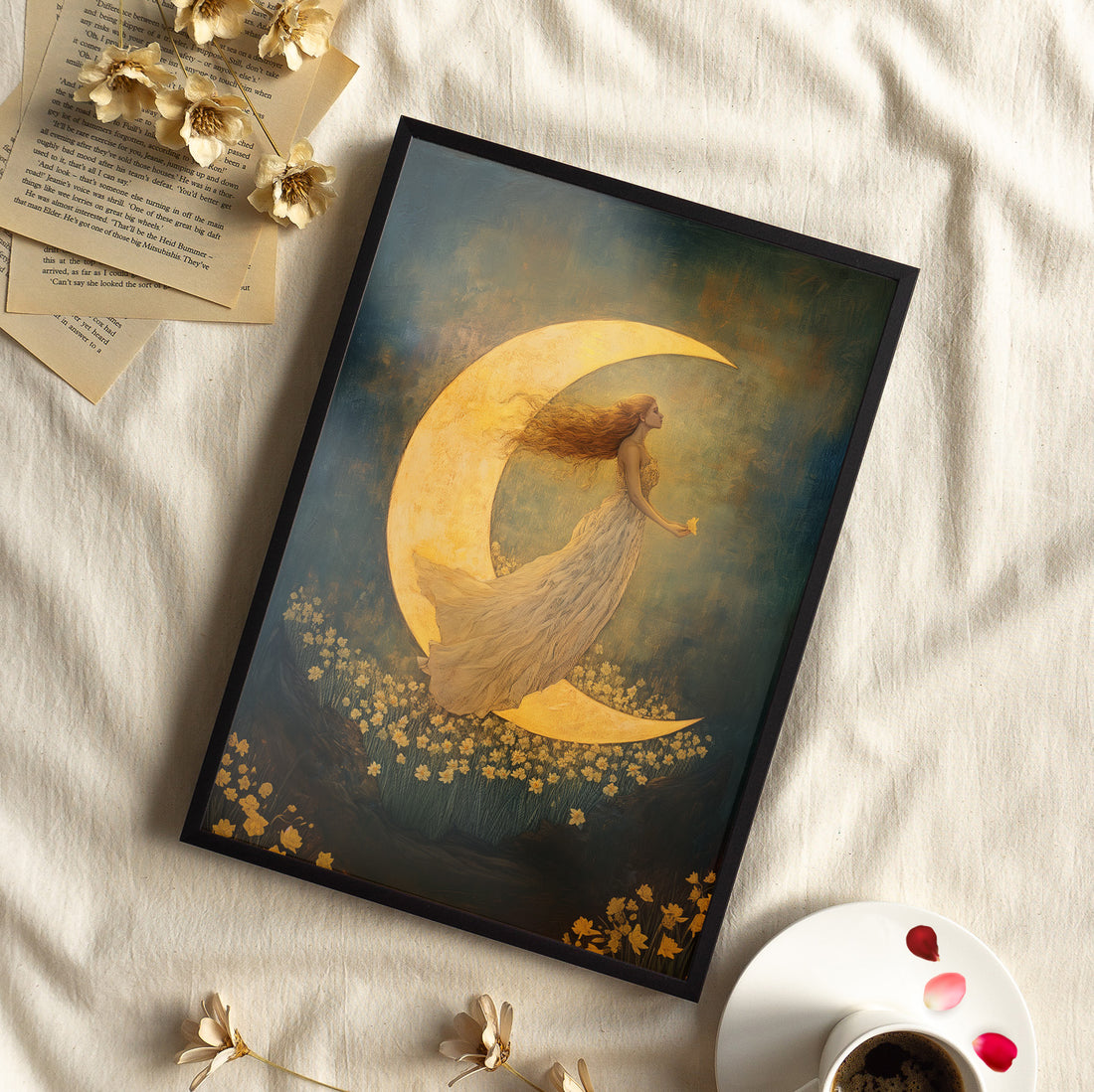 Framed Paper Print - Moonlit Dreamer with Daffodils