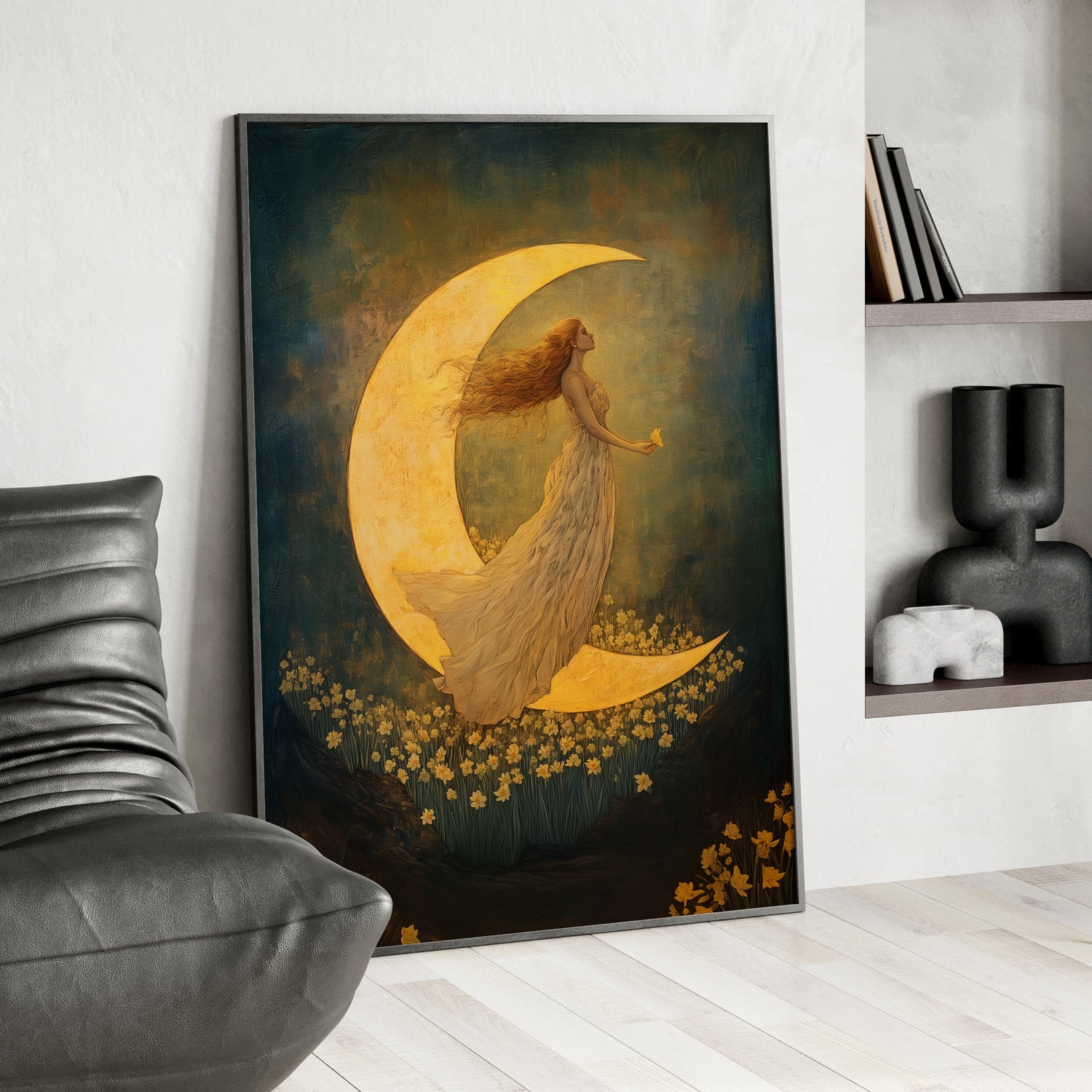 Framed Paper Print - Moonlit Dreamer with Daffodils