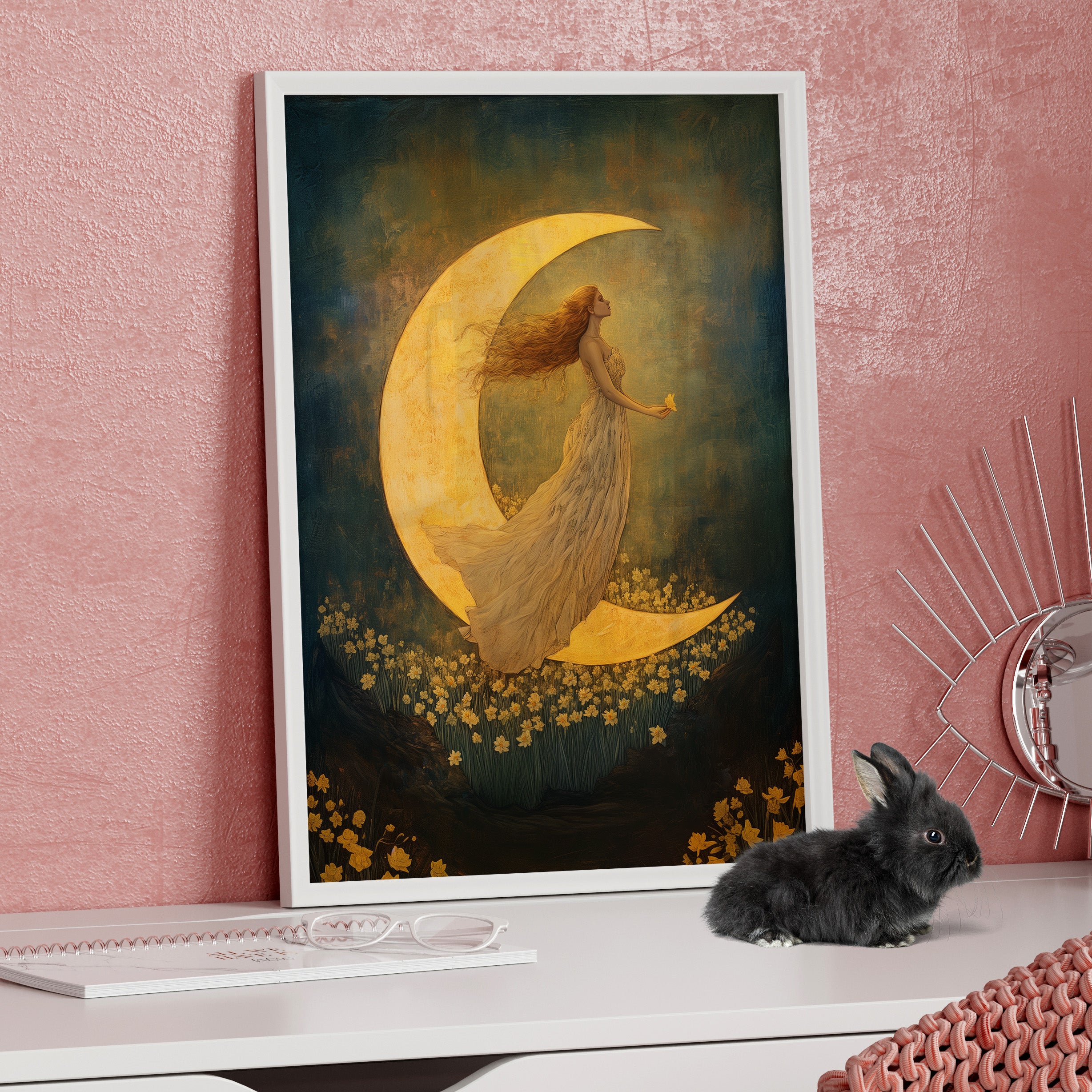 Framed Paper Print - Moonlit Dreamer with Daffodils