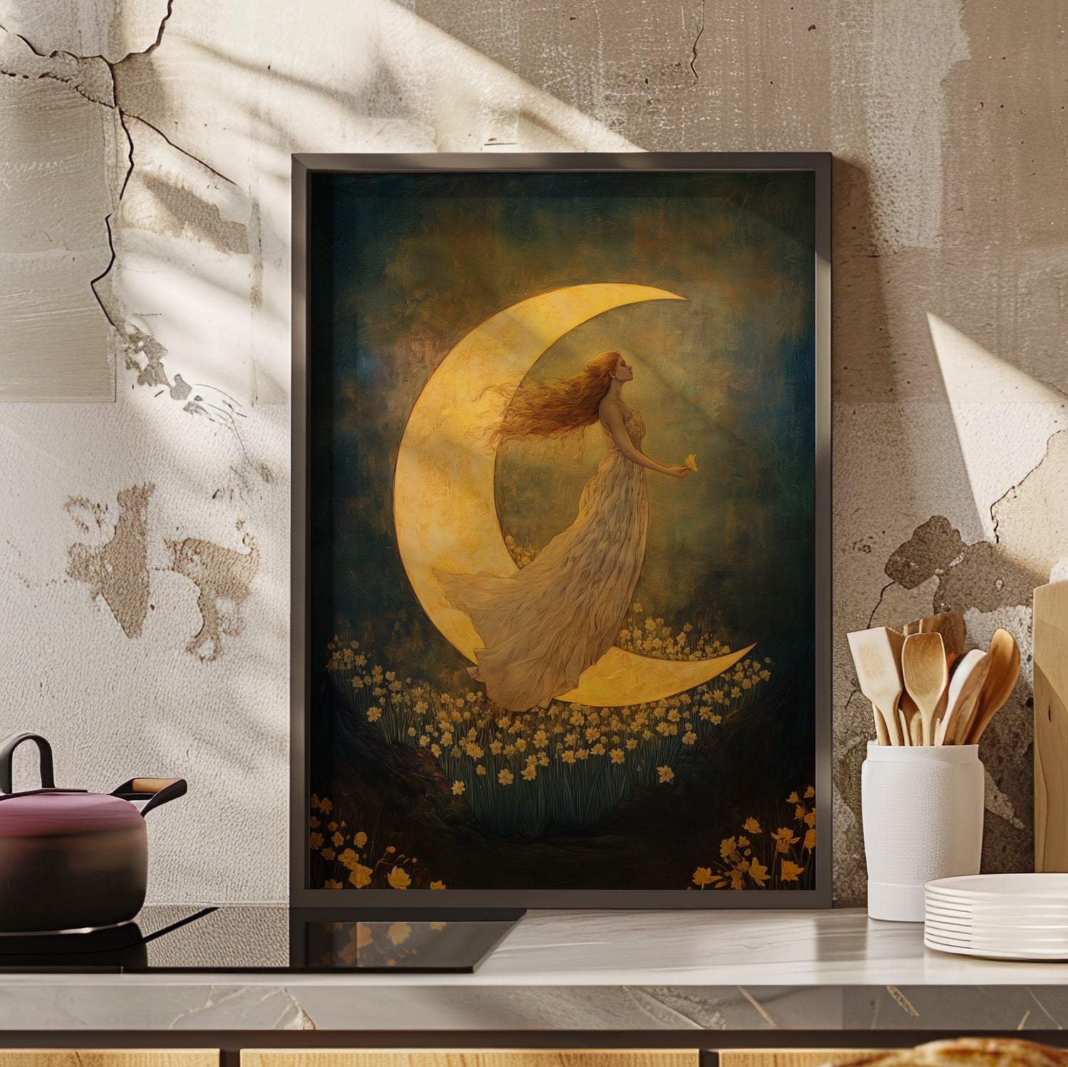 Framed Paper Print - Moonlit Dreamer with Daffodils