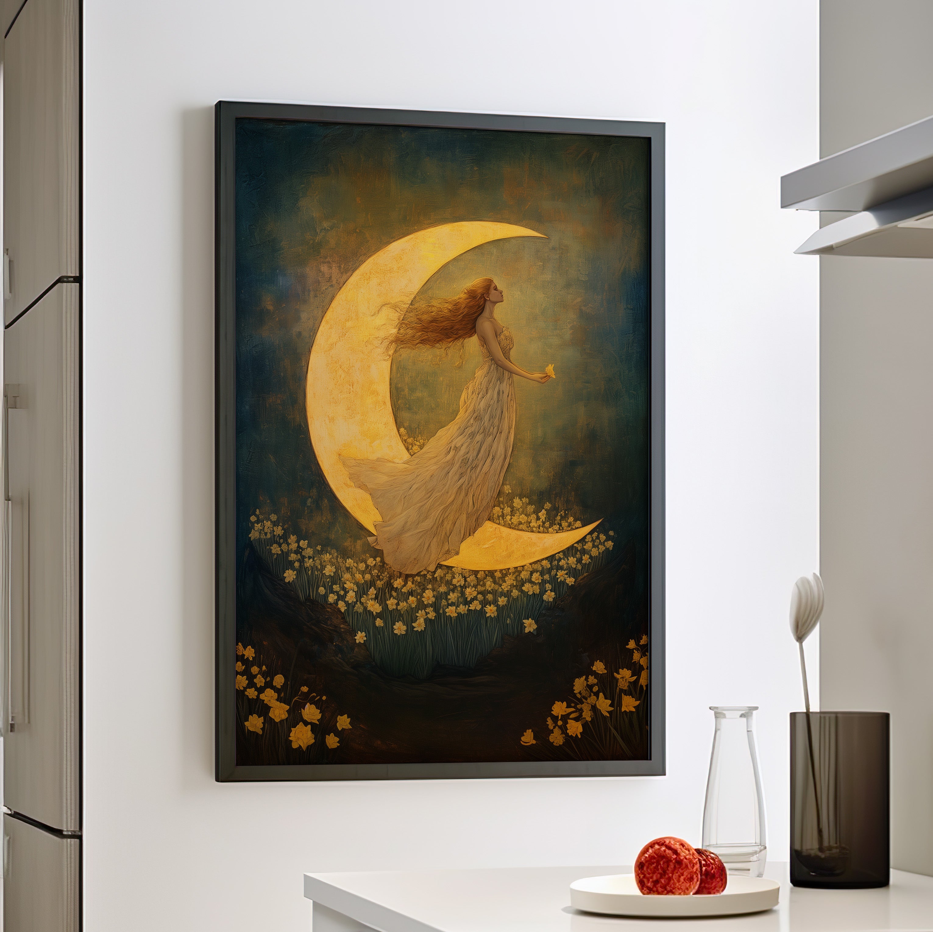 Framed Paper Print - Moonlit Dreamer with Daffodils