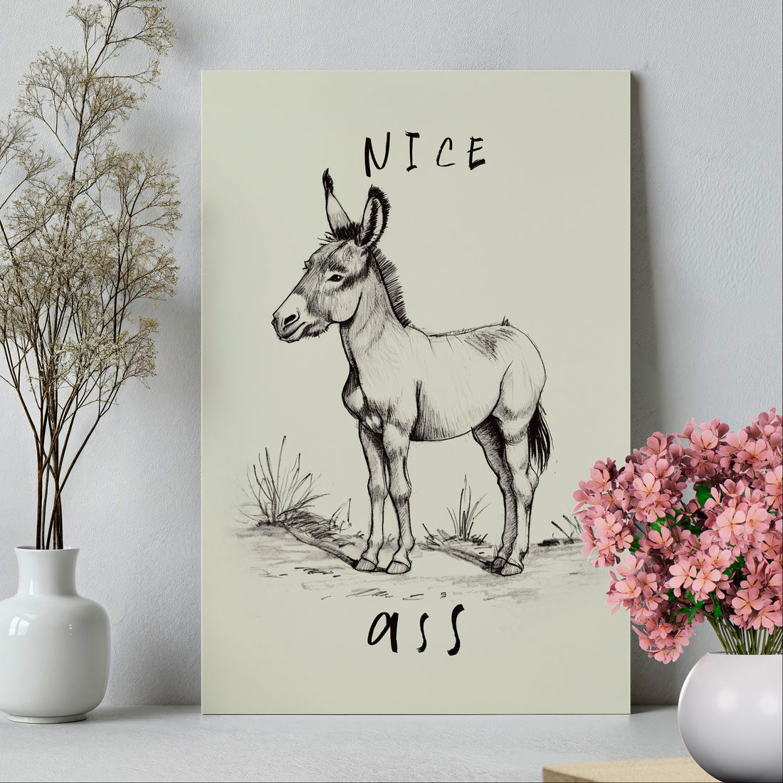 .75&quot; Matte Canvas - Donkey Line Art Humor
