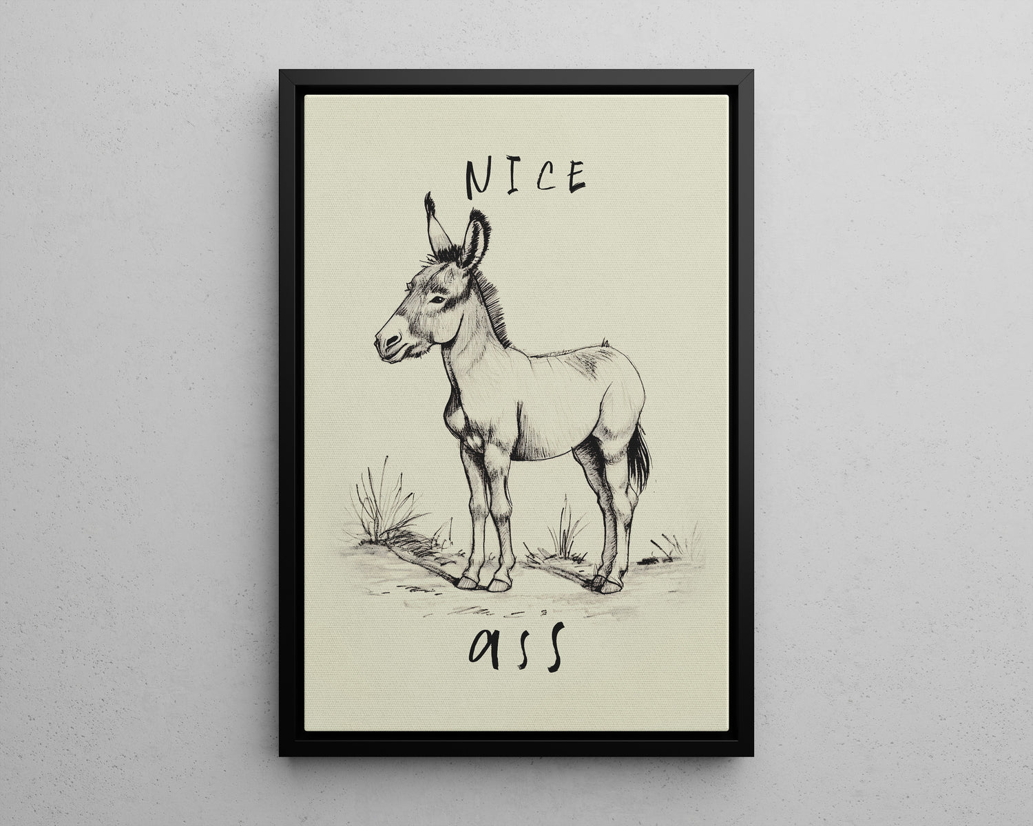Framed Canvas - Donkey Line Art Humor