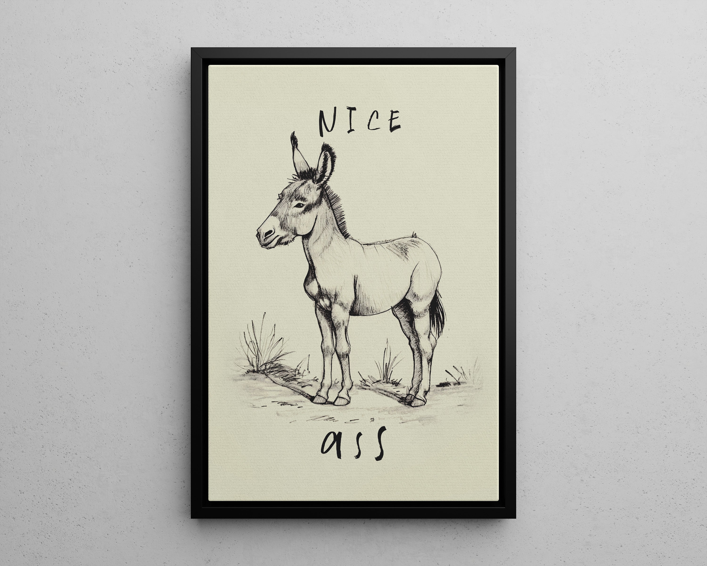 Framed Canvas - Donkey Line Art Humor