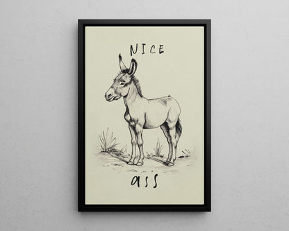 Framed Canvas - Donkey Line Art Humor