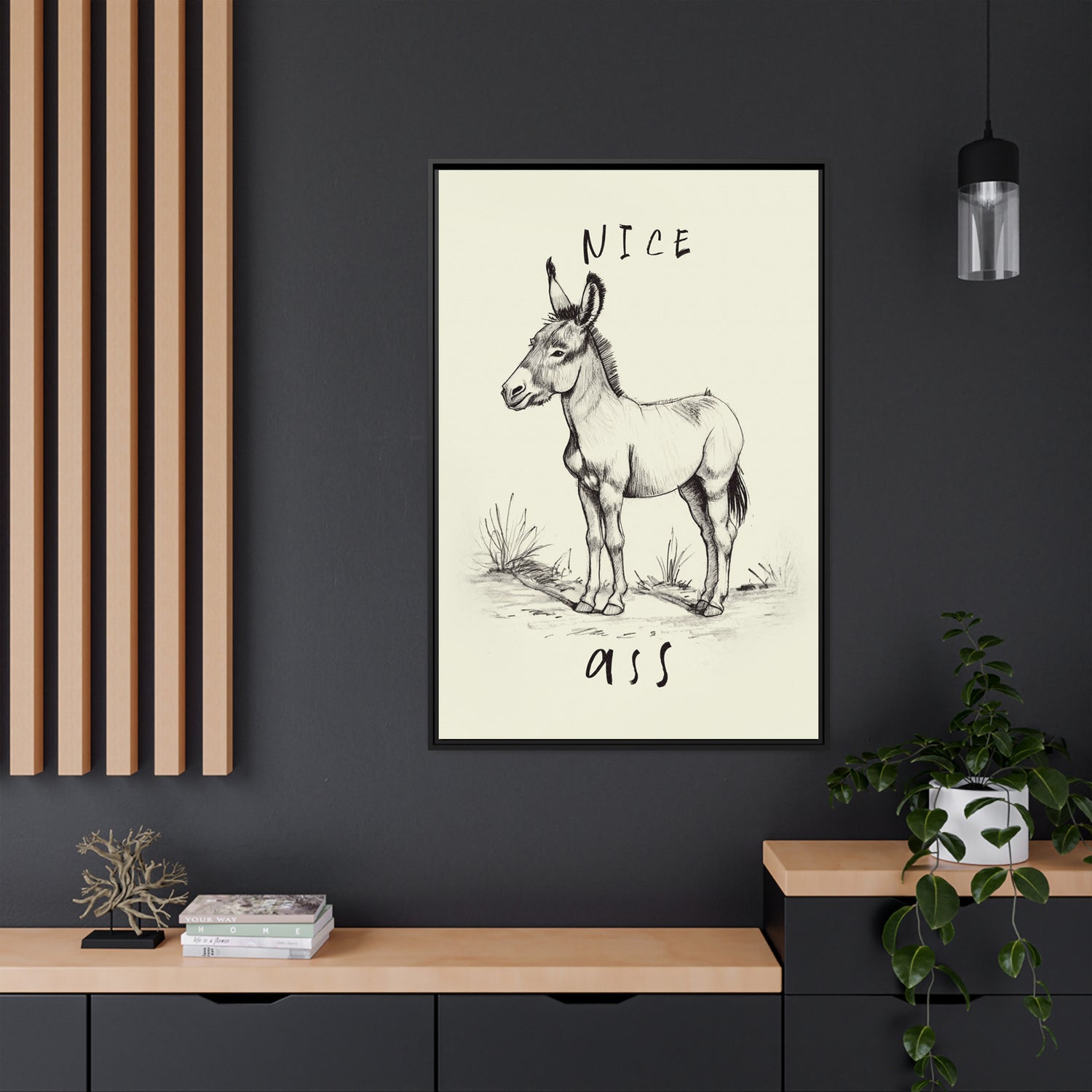 Framed Canvas - Donkey Line Art Humor