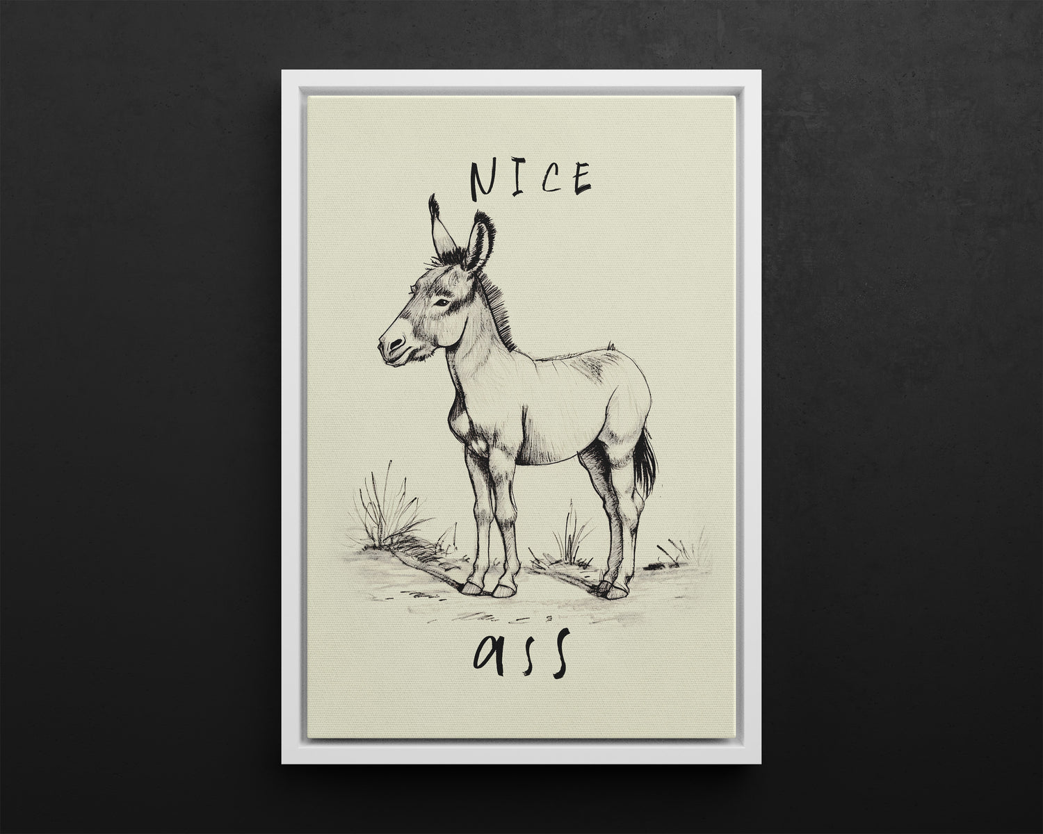 Framed Canvas - Donkey Line Art Humor