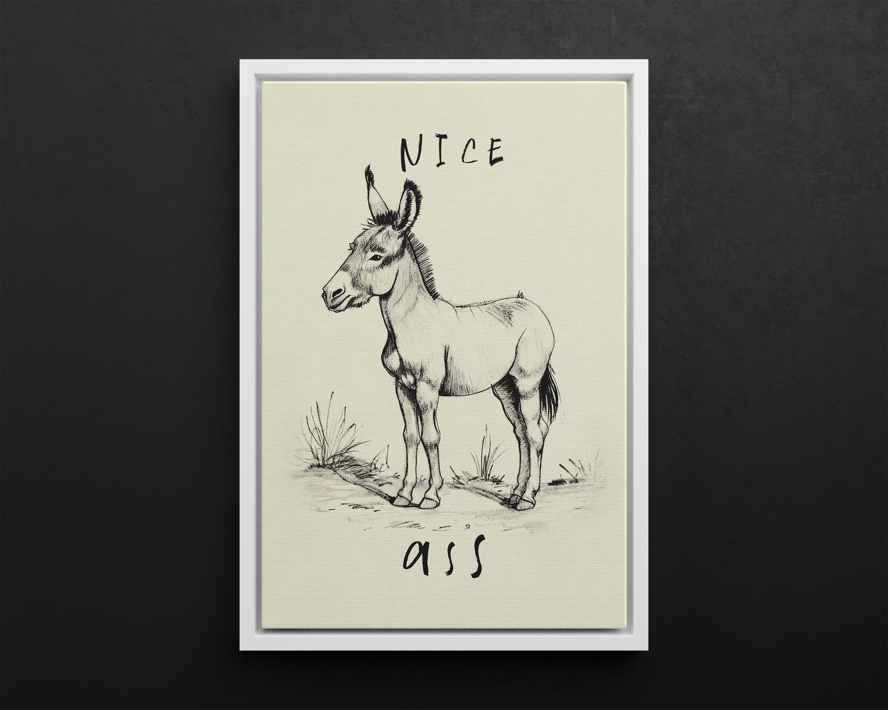 Framed Canvas - Donkey Line Art Humor