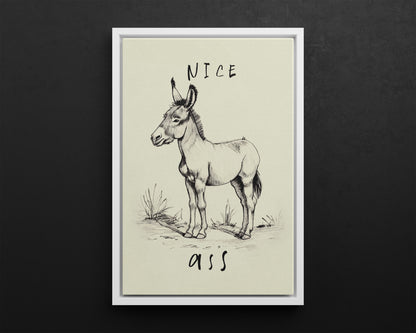 Framed Canvas - Donkey Line Art Humor